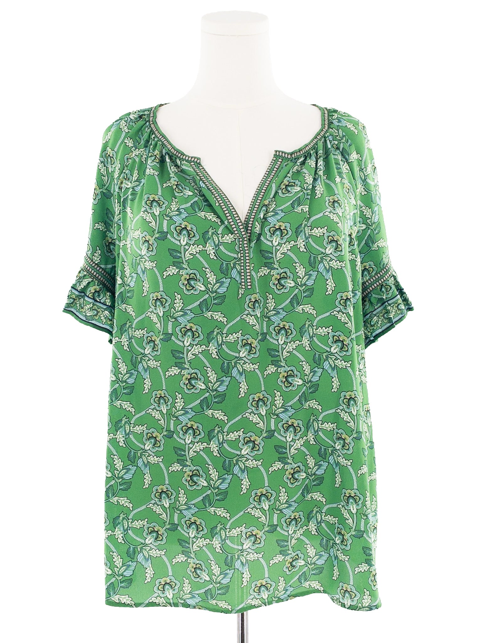 Max Studio Green Multi Print Polyester Cap Sleeve Size XL Blouse