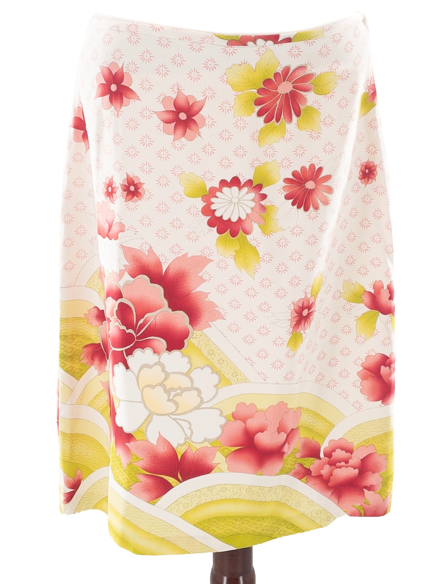 Tabitha Cream Pink Floral Silk Size 8 Skirt