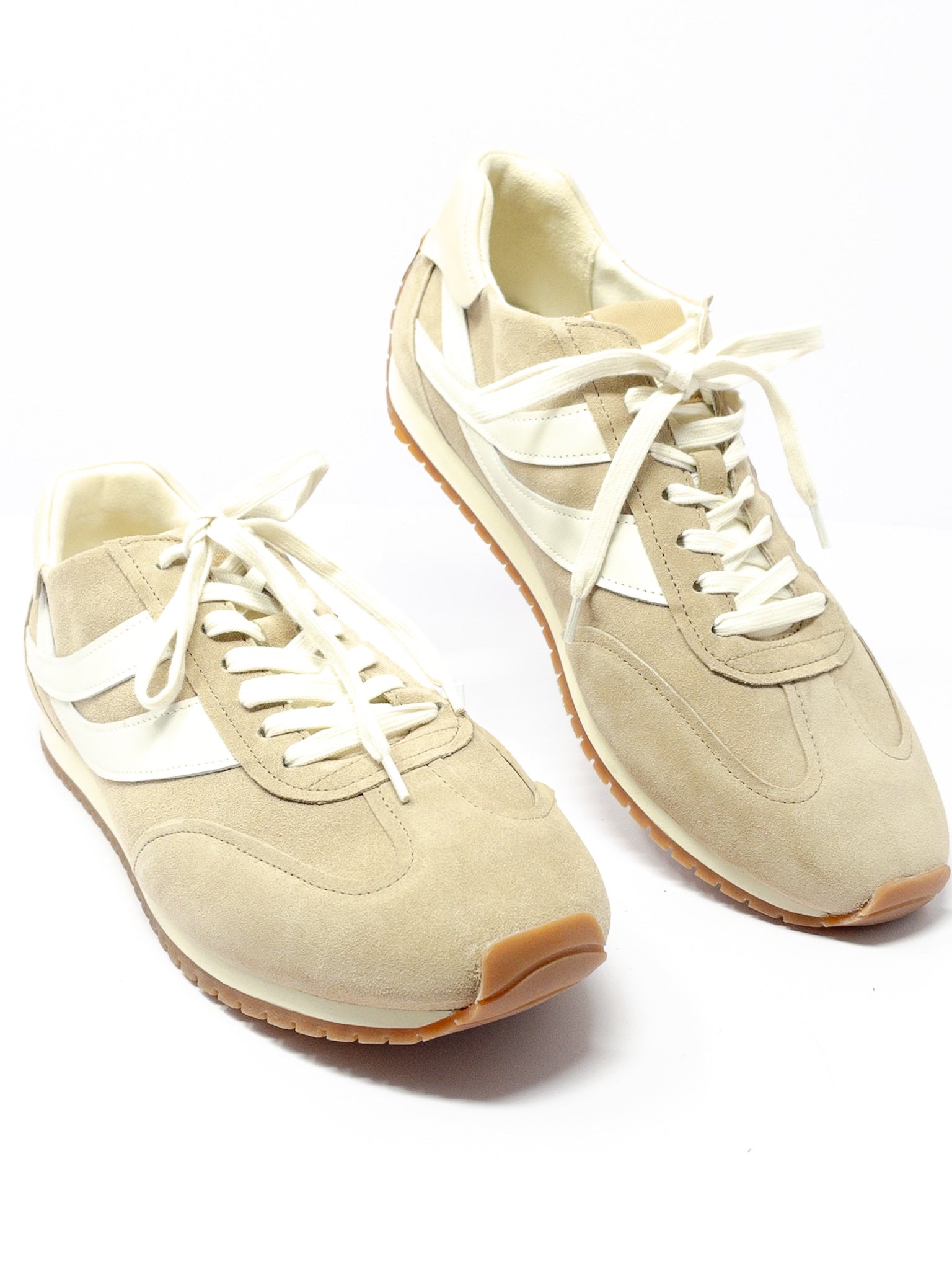 Vince Tan Ivory Stripe Suede 12 Sneakers