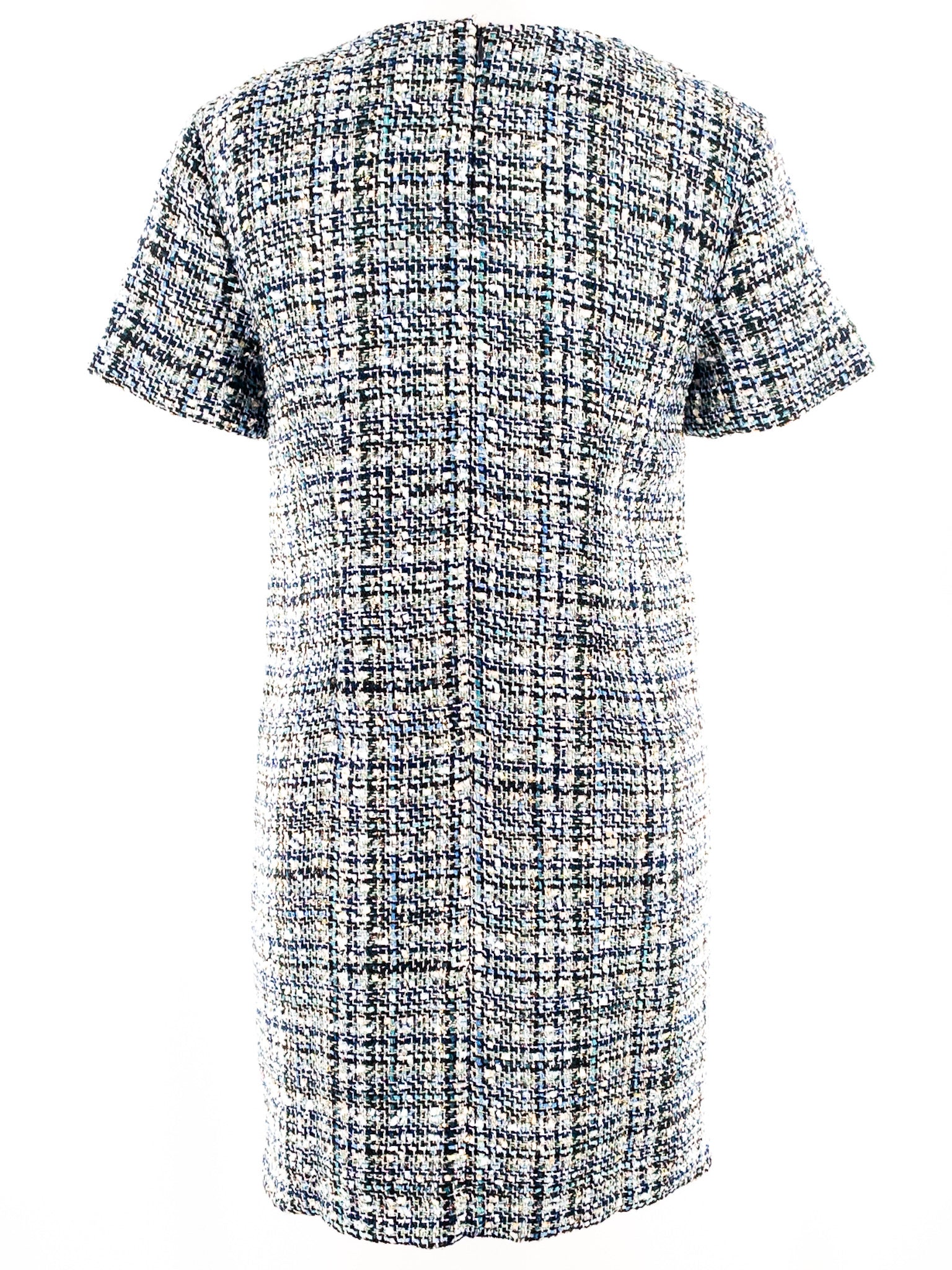 Ann Taylor Teal Cream Tweed Polyester Short Sleeve Size 4 Dress