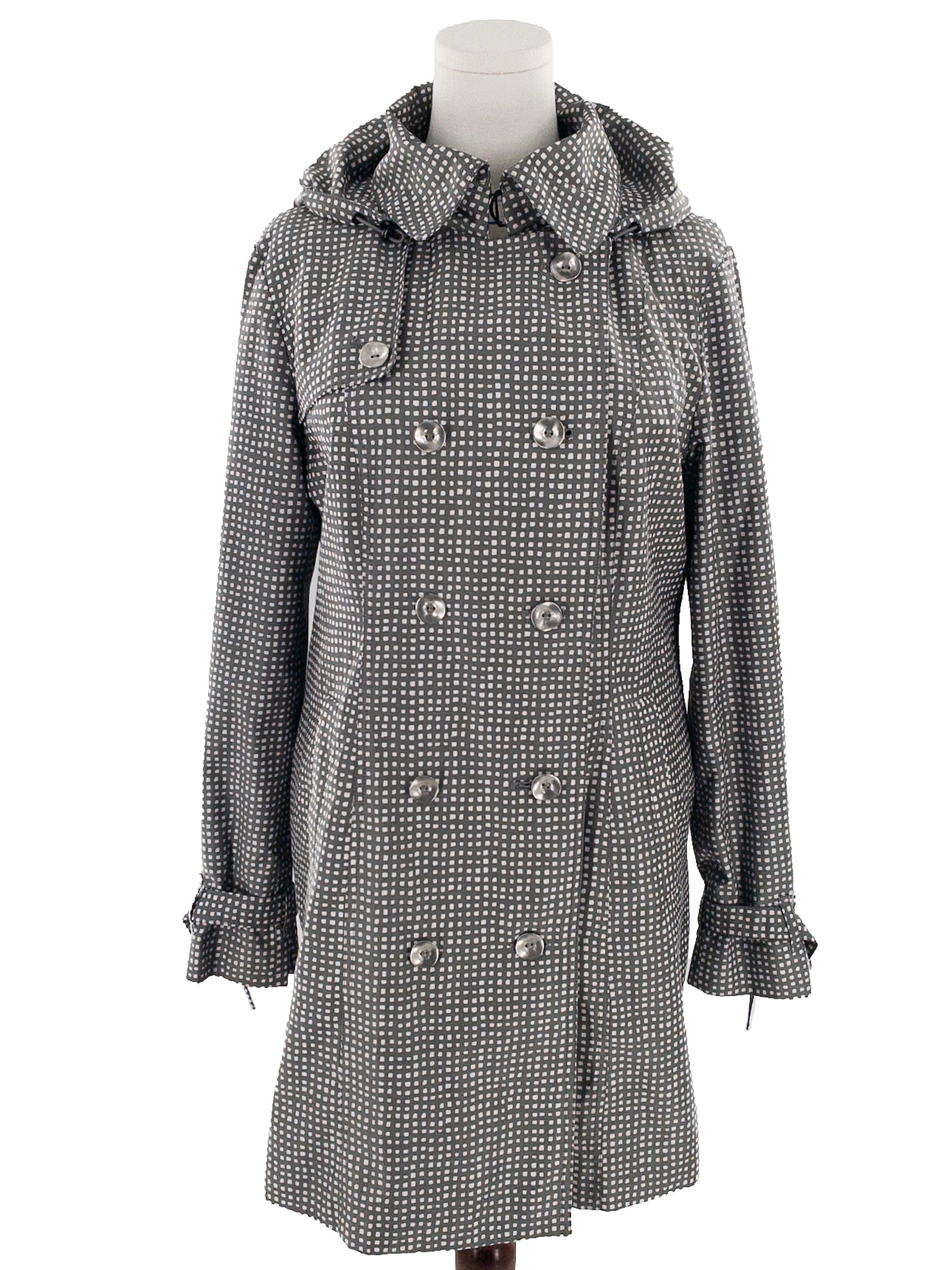 Michael Kors Gray White Checkered Polyester Size M Coat