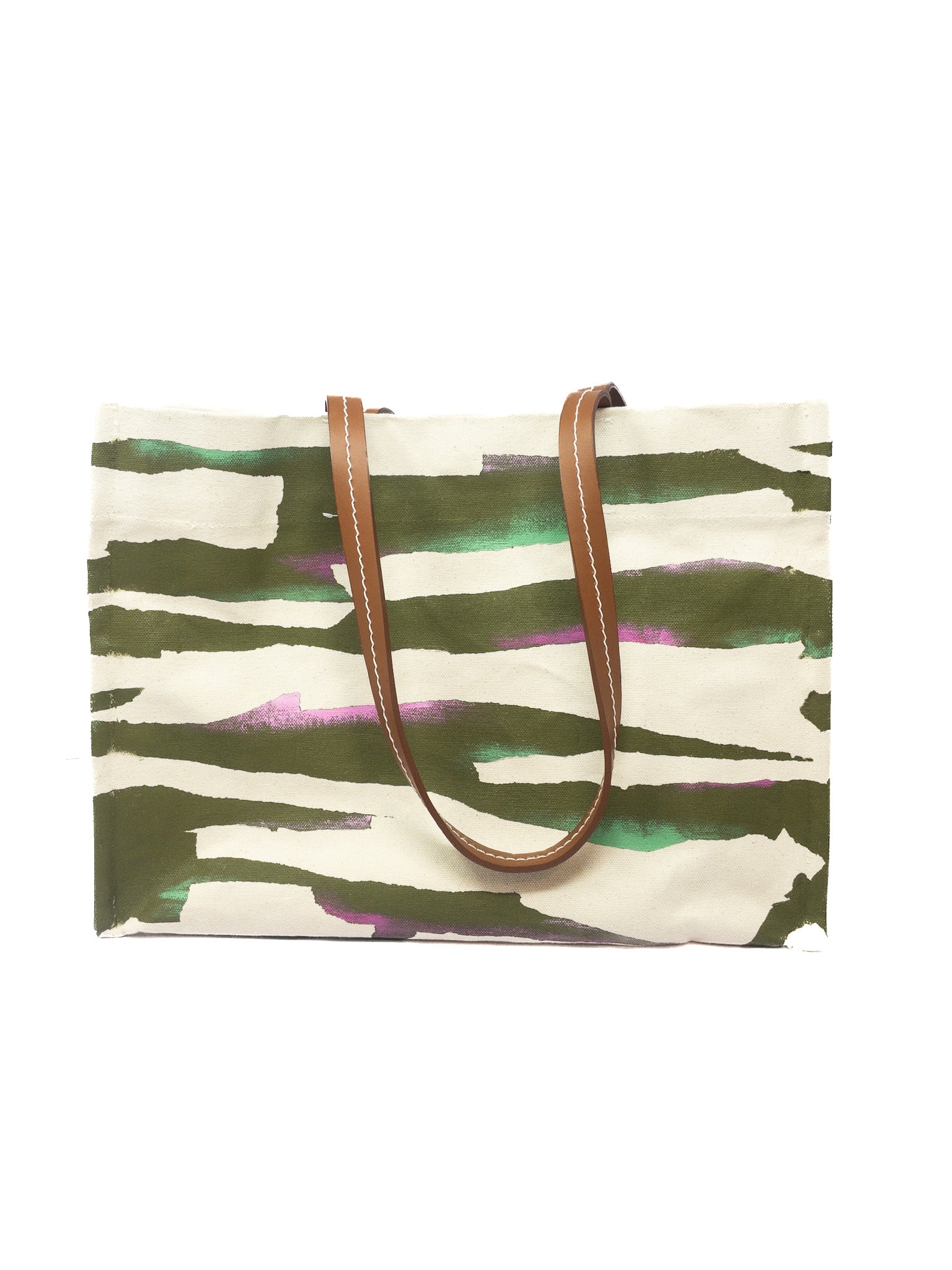 Parker Thatch Cream Olive Print Canvas Tote