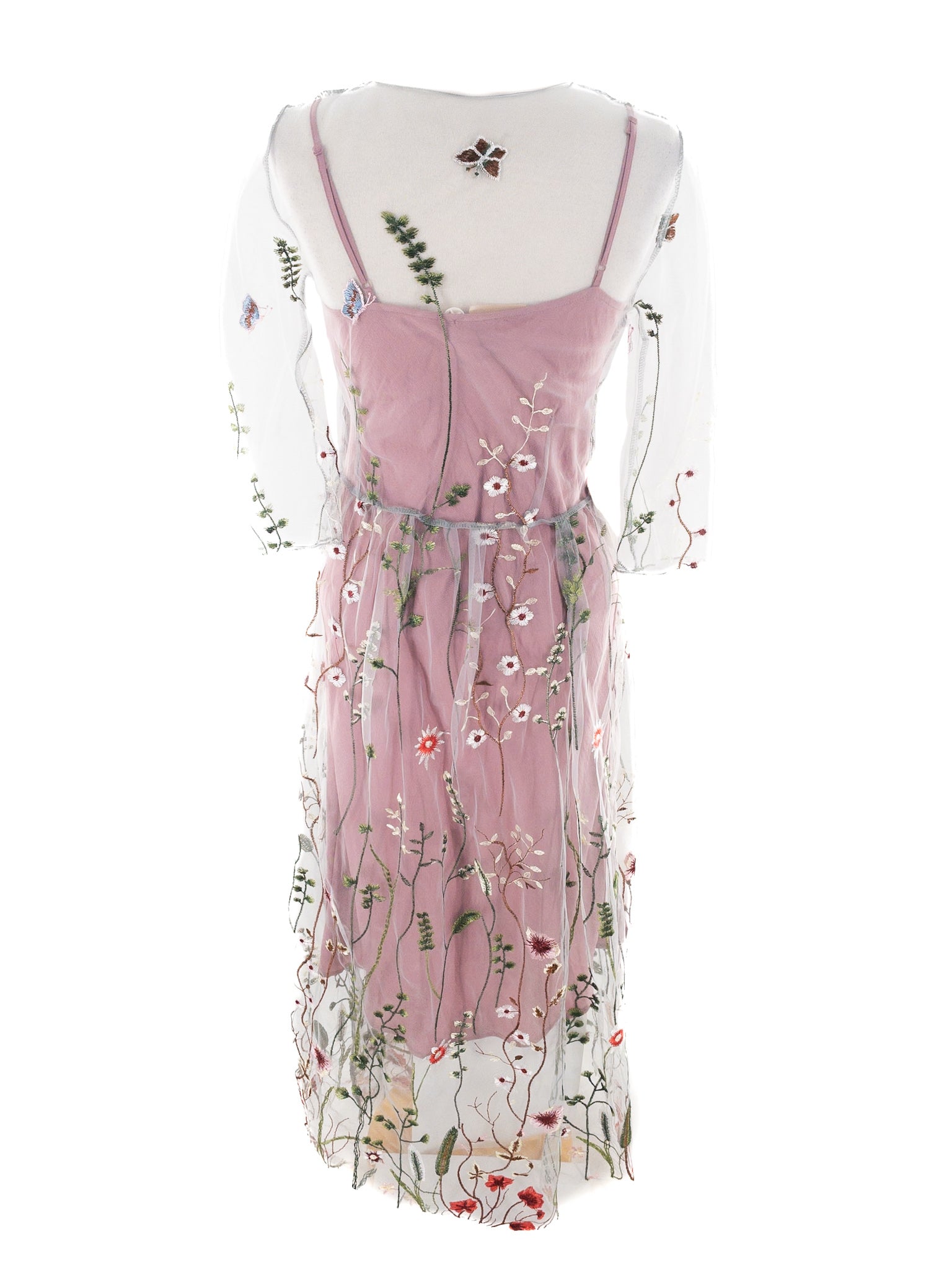 Lilac Multi Embroidered Sheer Long Sleeve Size S Dress