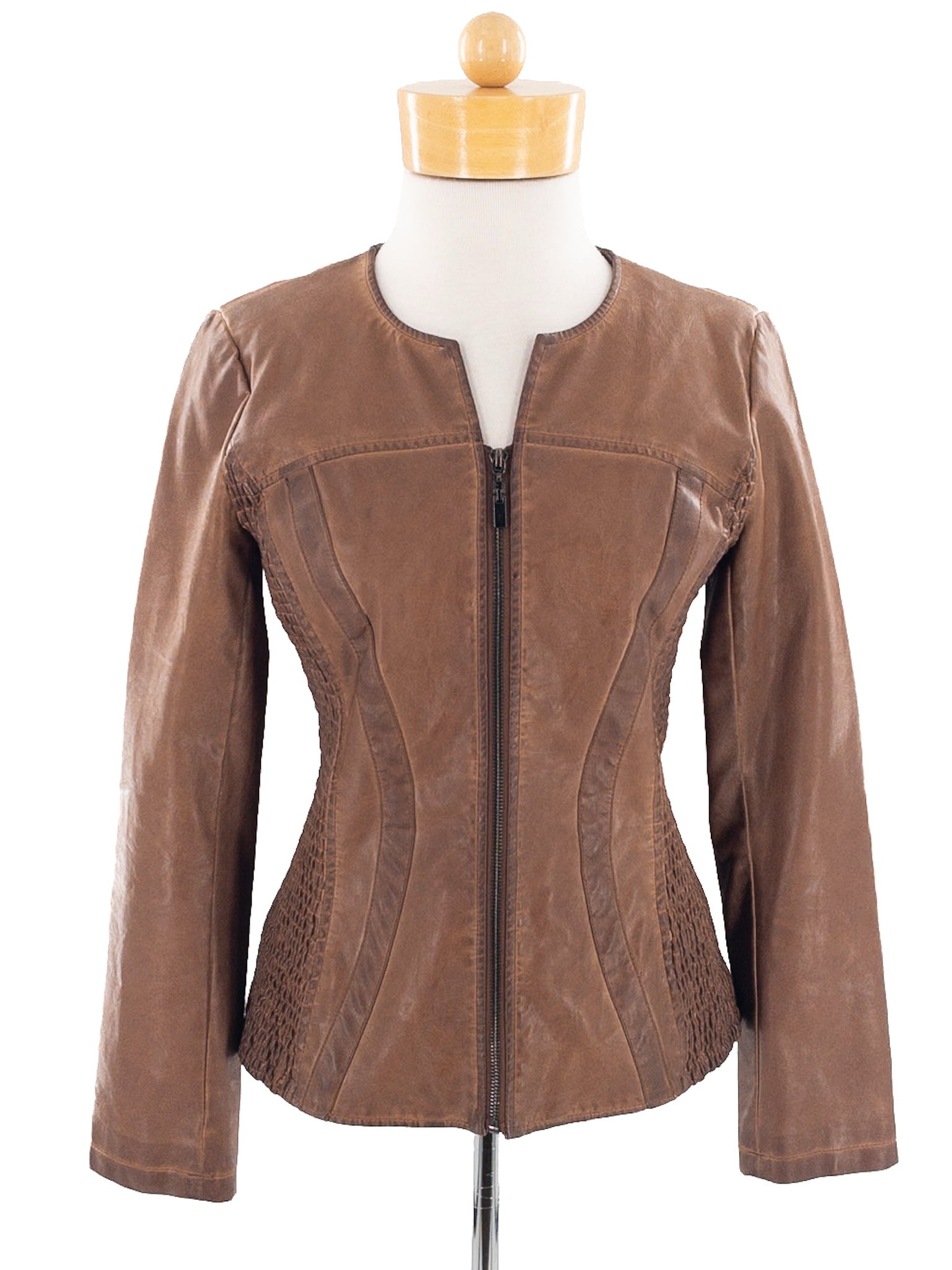 Luii Caramel Smocked Polyurethane Size S Blazer