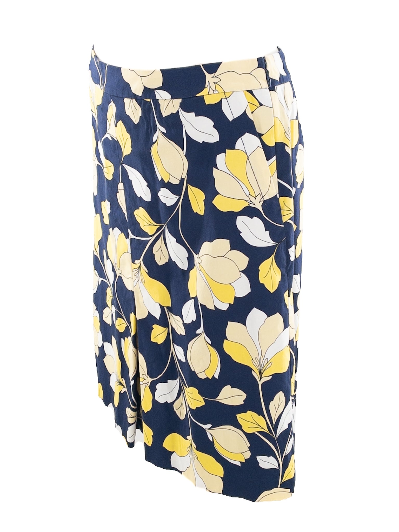 Talbots Navy Yellow Floral Cotton Blend Size 6P Skirt