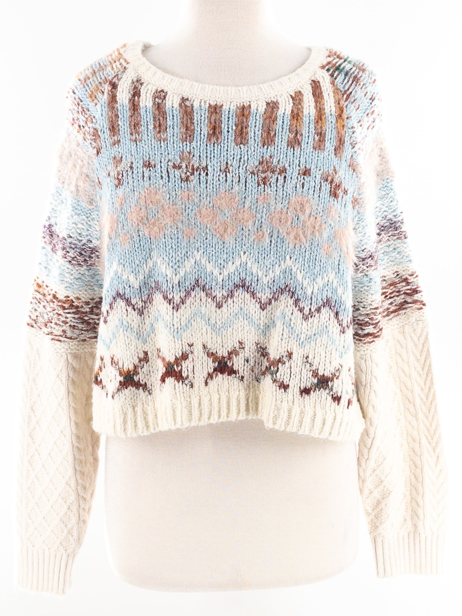 Free People Ivory Multi Fair Isle Acrylic Blend Size XS/S Sweaters