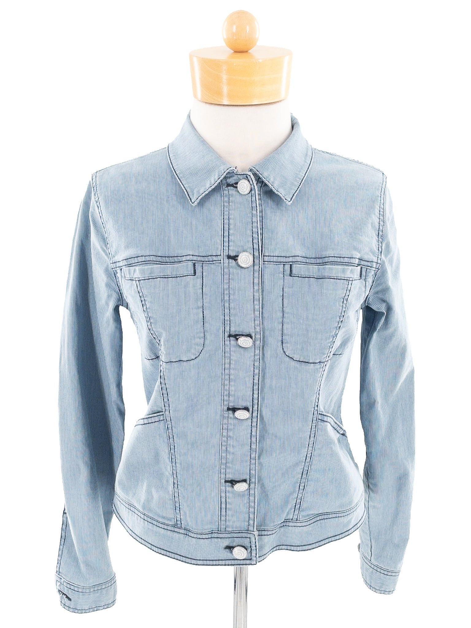 Cabi Blue White Checkered Denim Size S Blazer