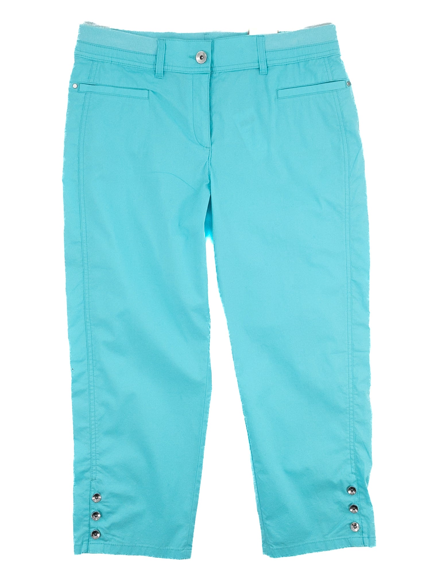 Chicos Teal Cargo Cotton Blend Capri Size L Pants