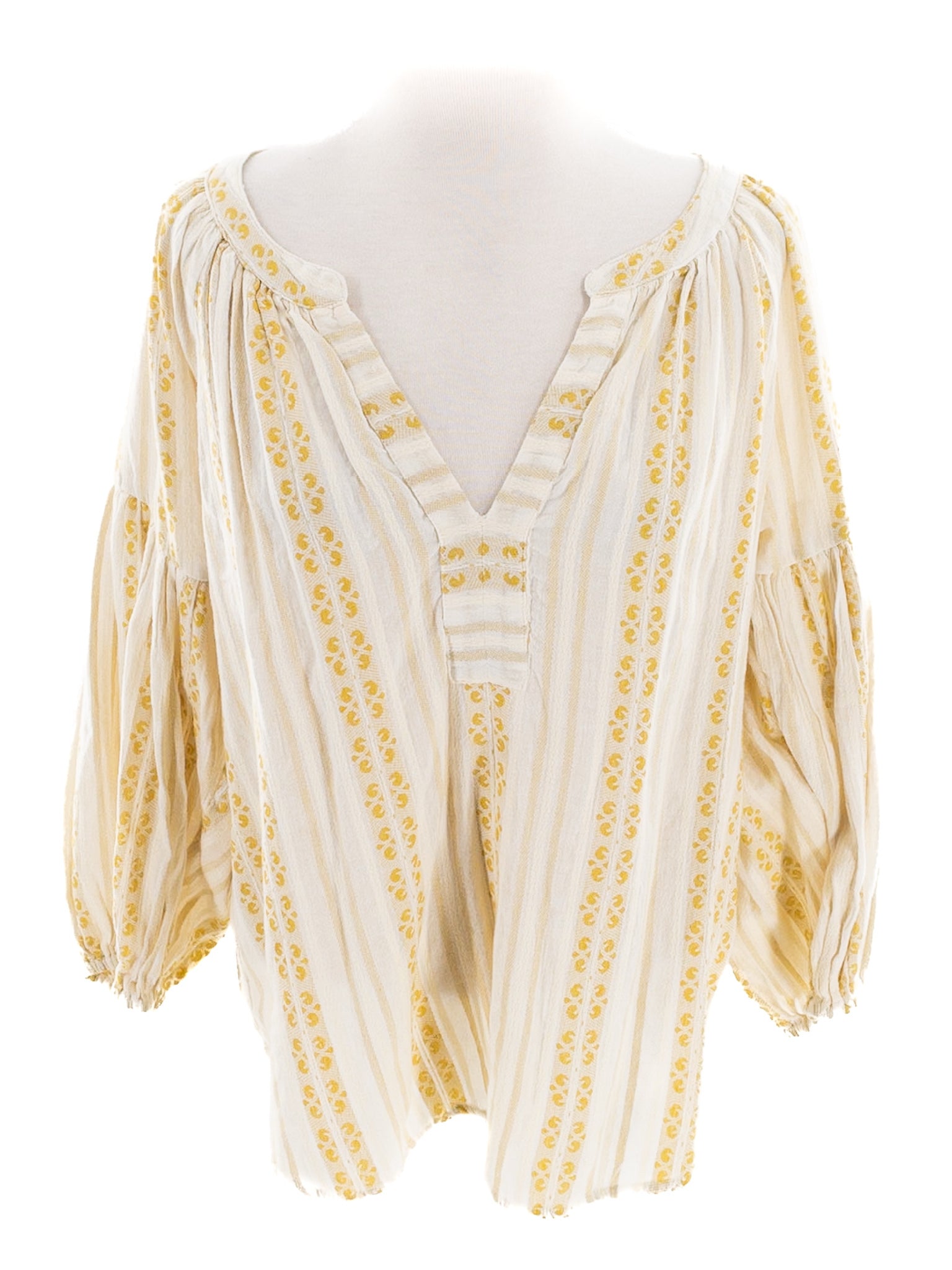 Velvet Cream Gold Print Cotton Puff Sleeve Size M Blouse