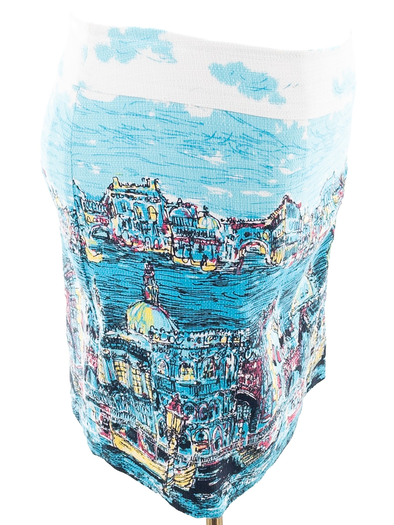 Talbots Aqua Cityscape Cotton Blend Size 8P Skirt