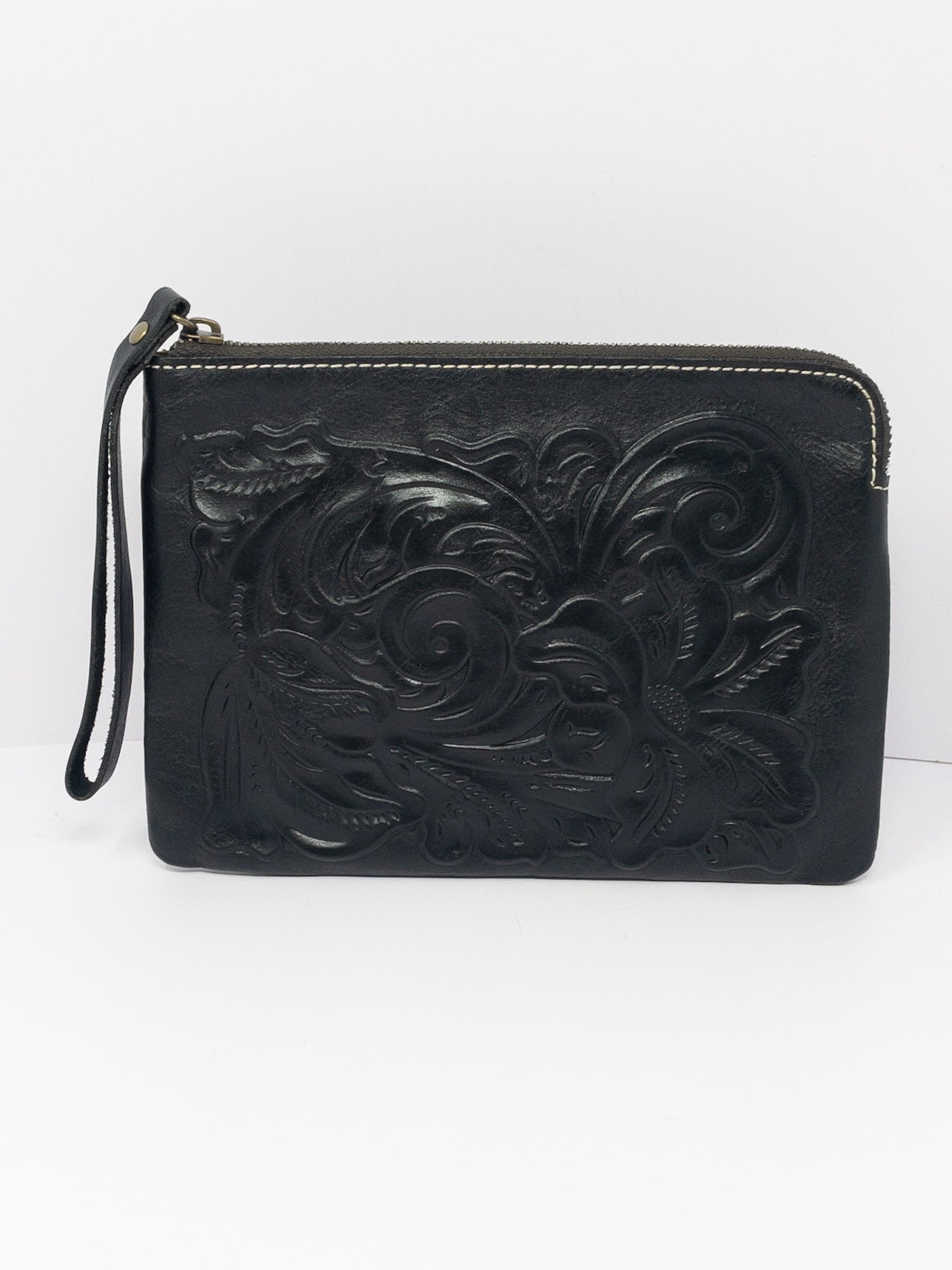 Patricia Nash Black Tooled Leather Clutch