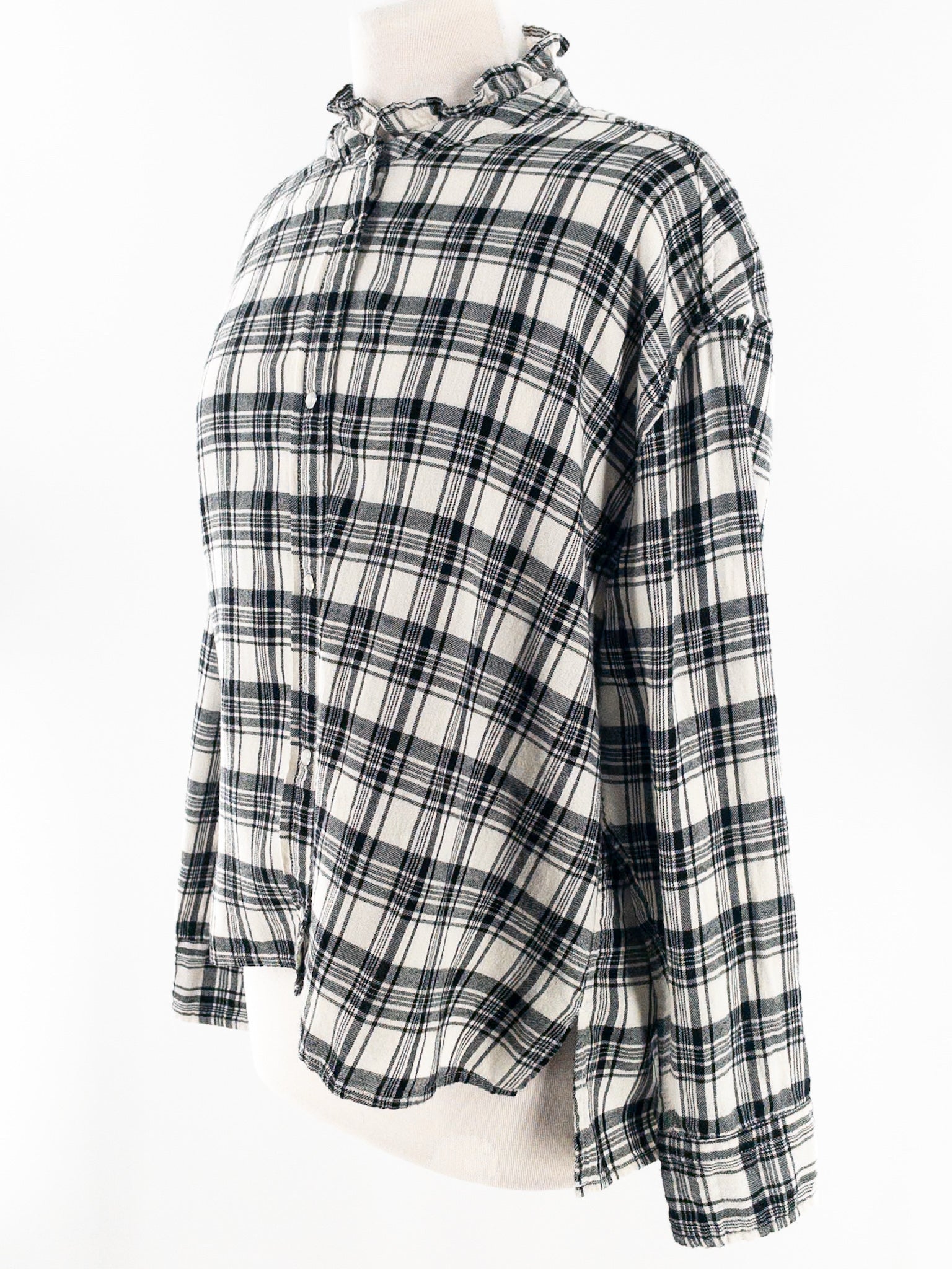 Dylan Ivory Black Plaid Flannel Long Sleeve Size S Blouse