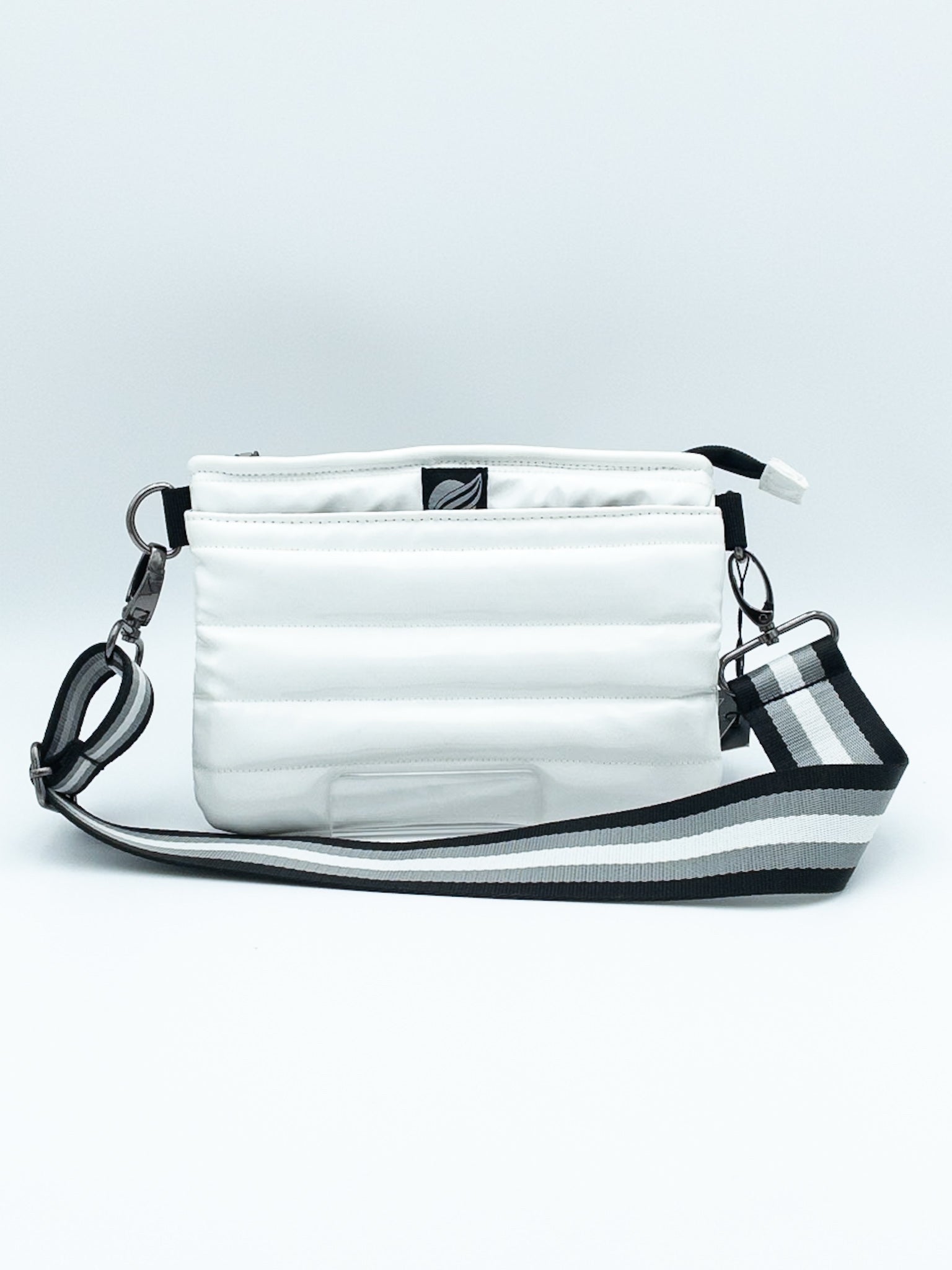Think Royln White Black Puffer Patent Cross Body