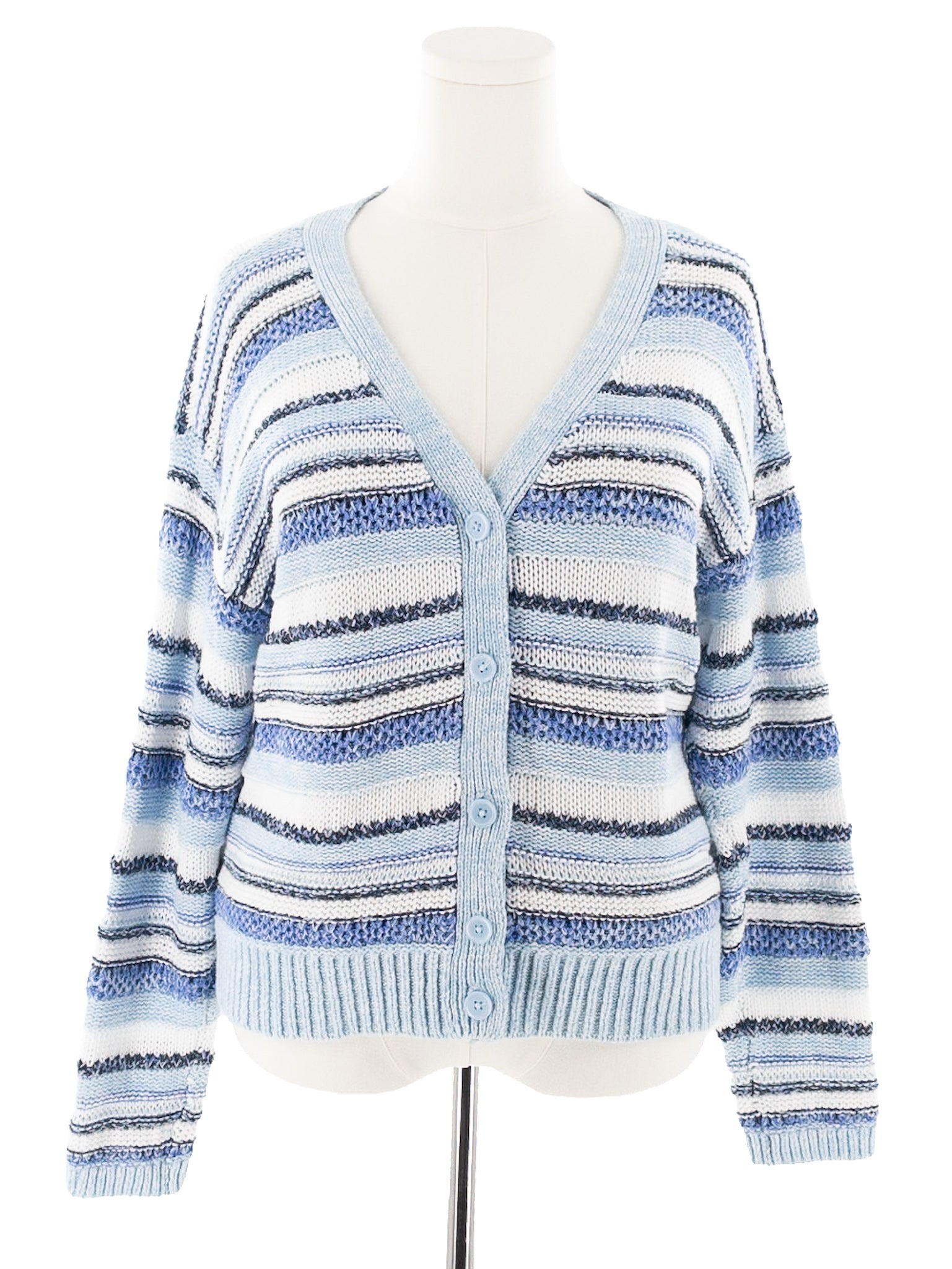 Blue Cream Stripe Cotton Size L Cardigan