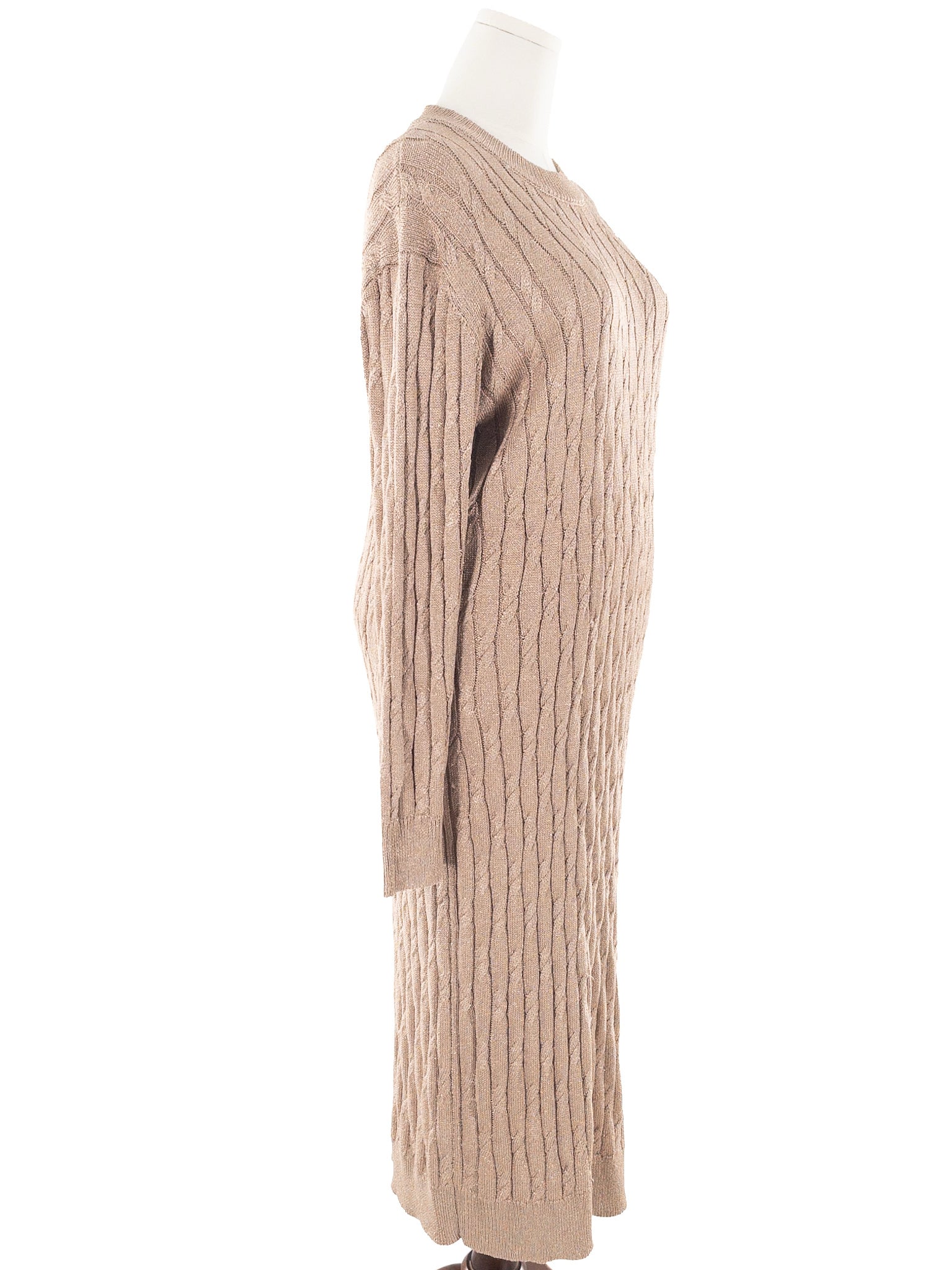 Tuckernuck Gold Metallic Cable Viscose Blend Long Sleeve Size L Dress