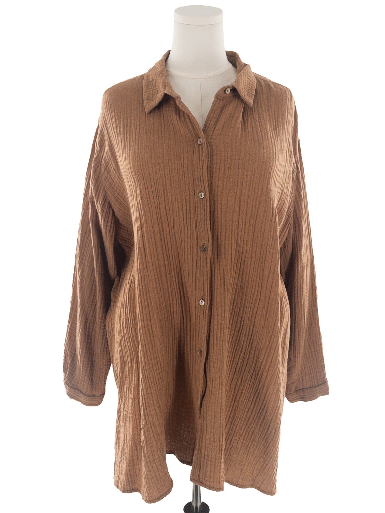 Eileen Fisher Camel Organic Cotton Long Sleeve Size XXL Blouse