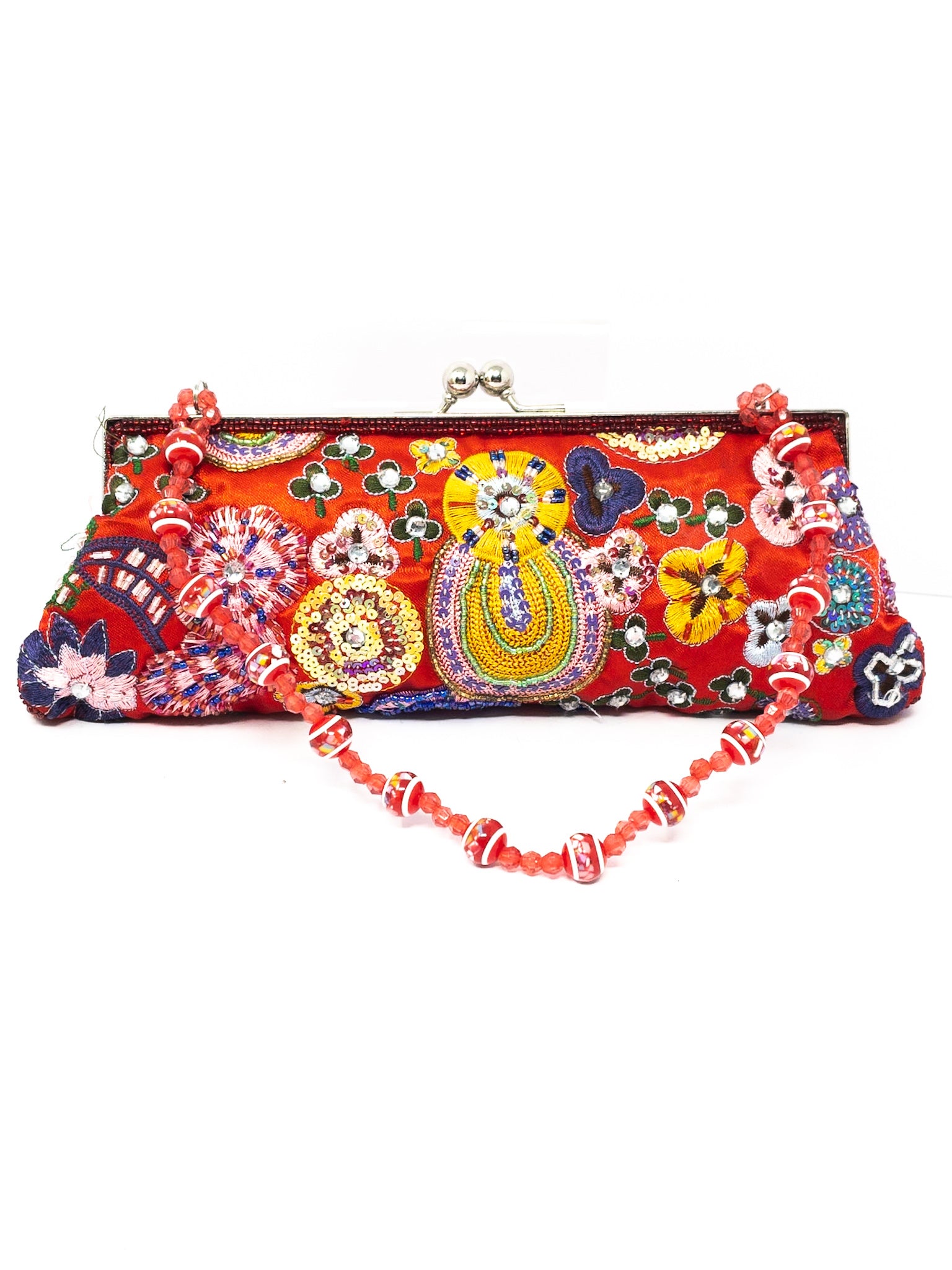 Red Multi Beaded Satin Purse