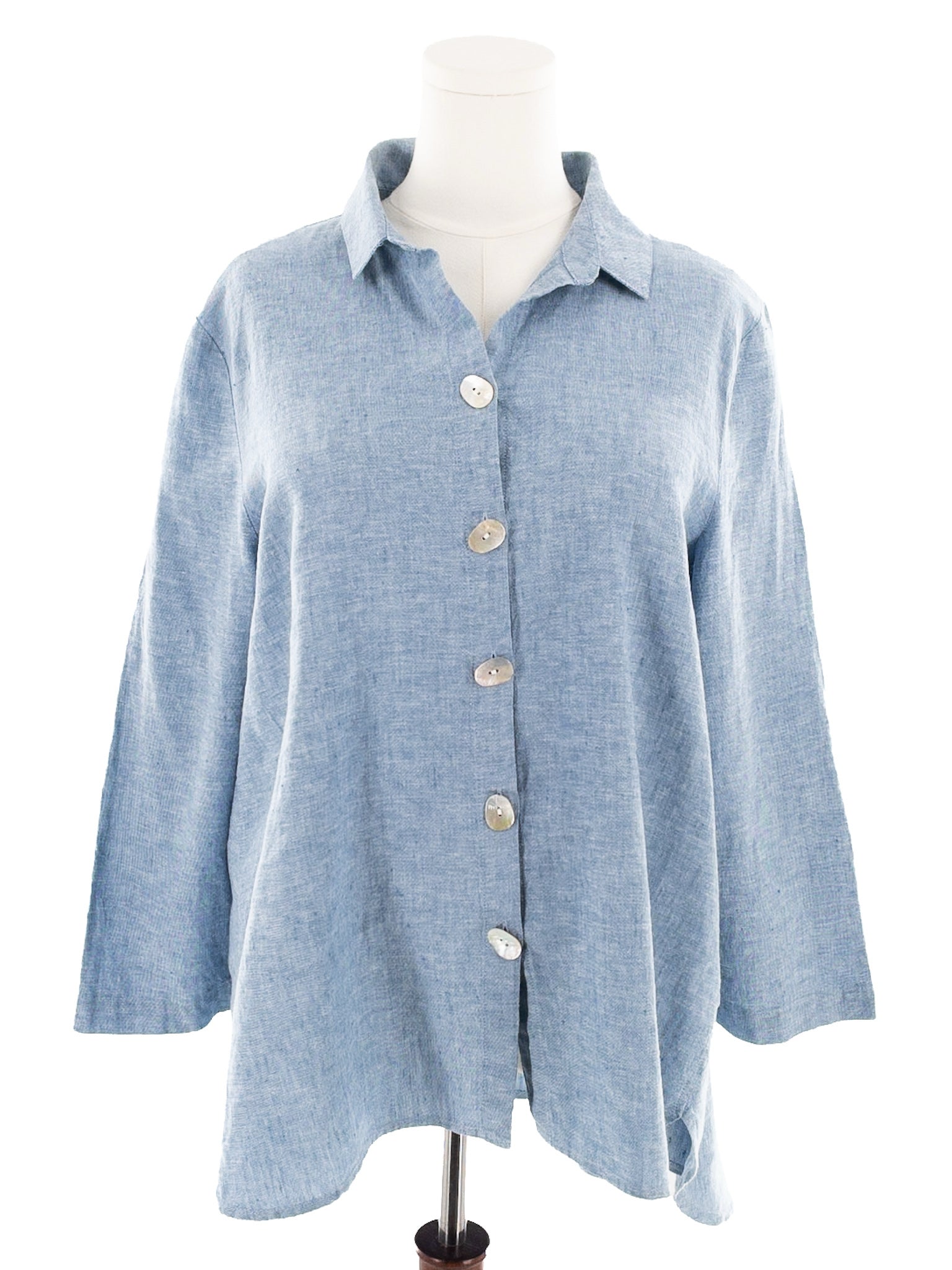 Habitat Light Blue Linen Blend Long Sleeve Size M Blouse
