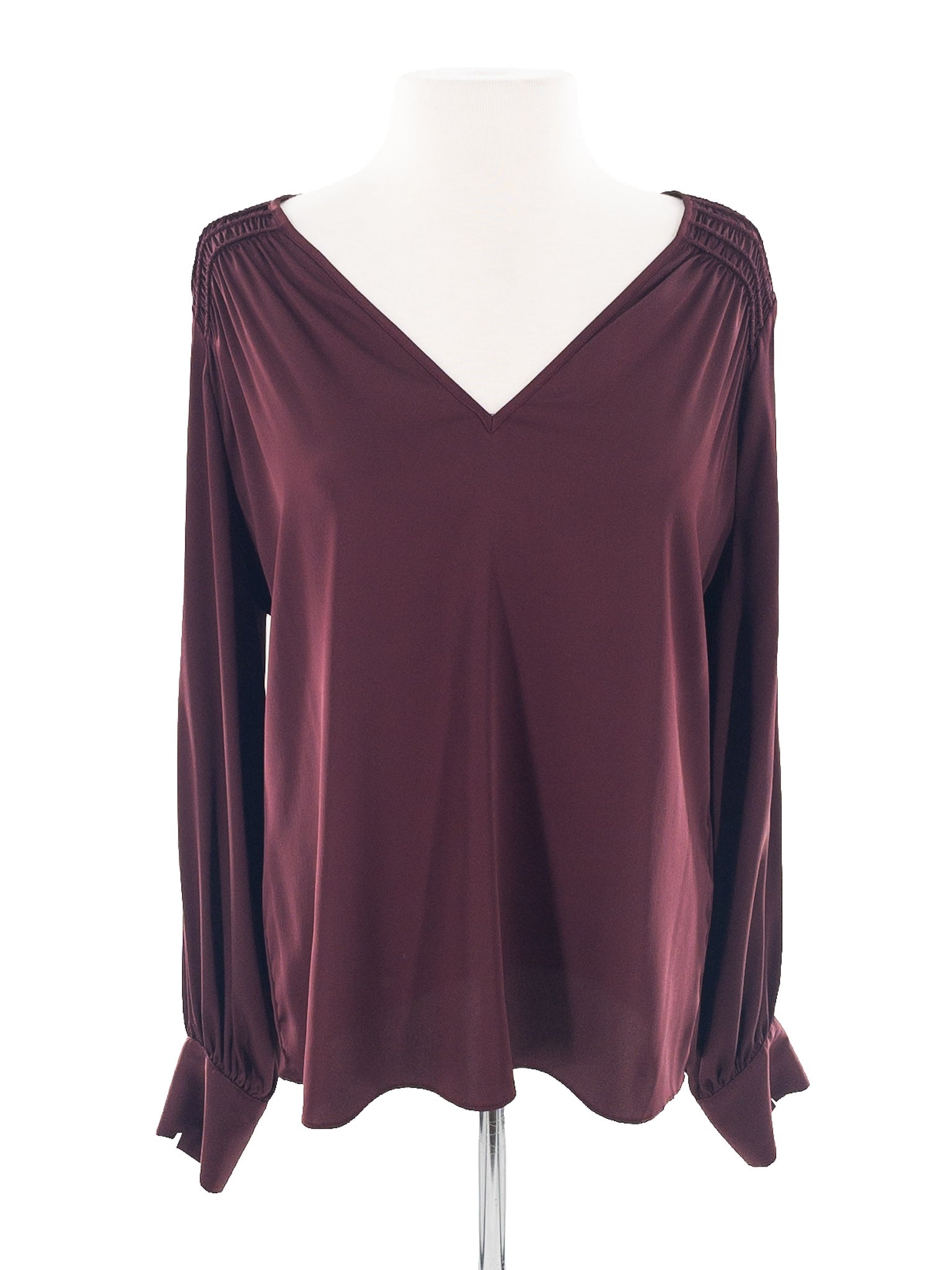 White House Black Market Wine Smocked Polyester Long Sleeve Size M Blouse