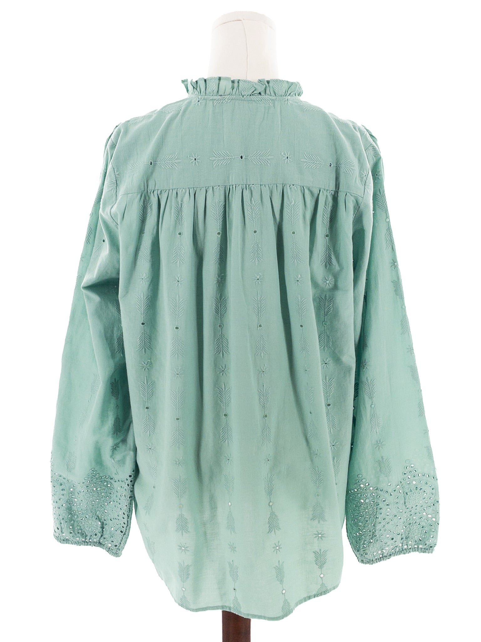 Mille Mint Eyelet Cotton Long Sleeve Size L Blouse