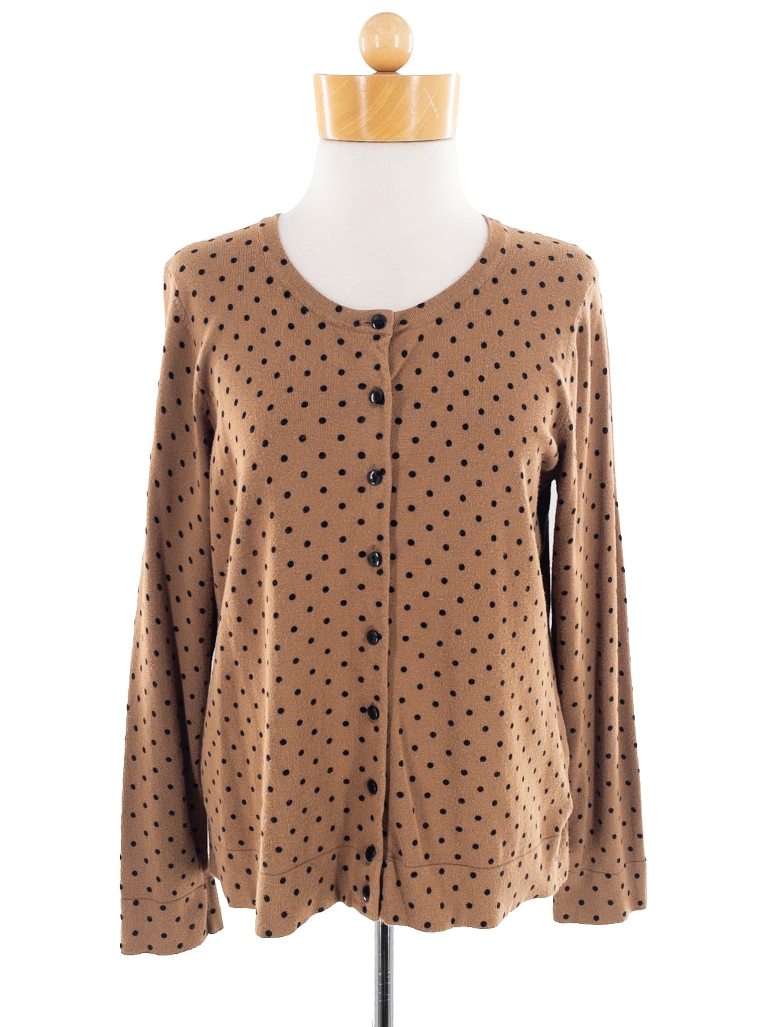 Charter Club Tan Black Polka Dot Nylon Blend Size S Cardigan