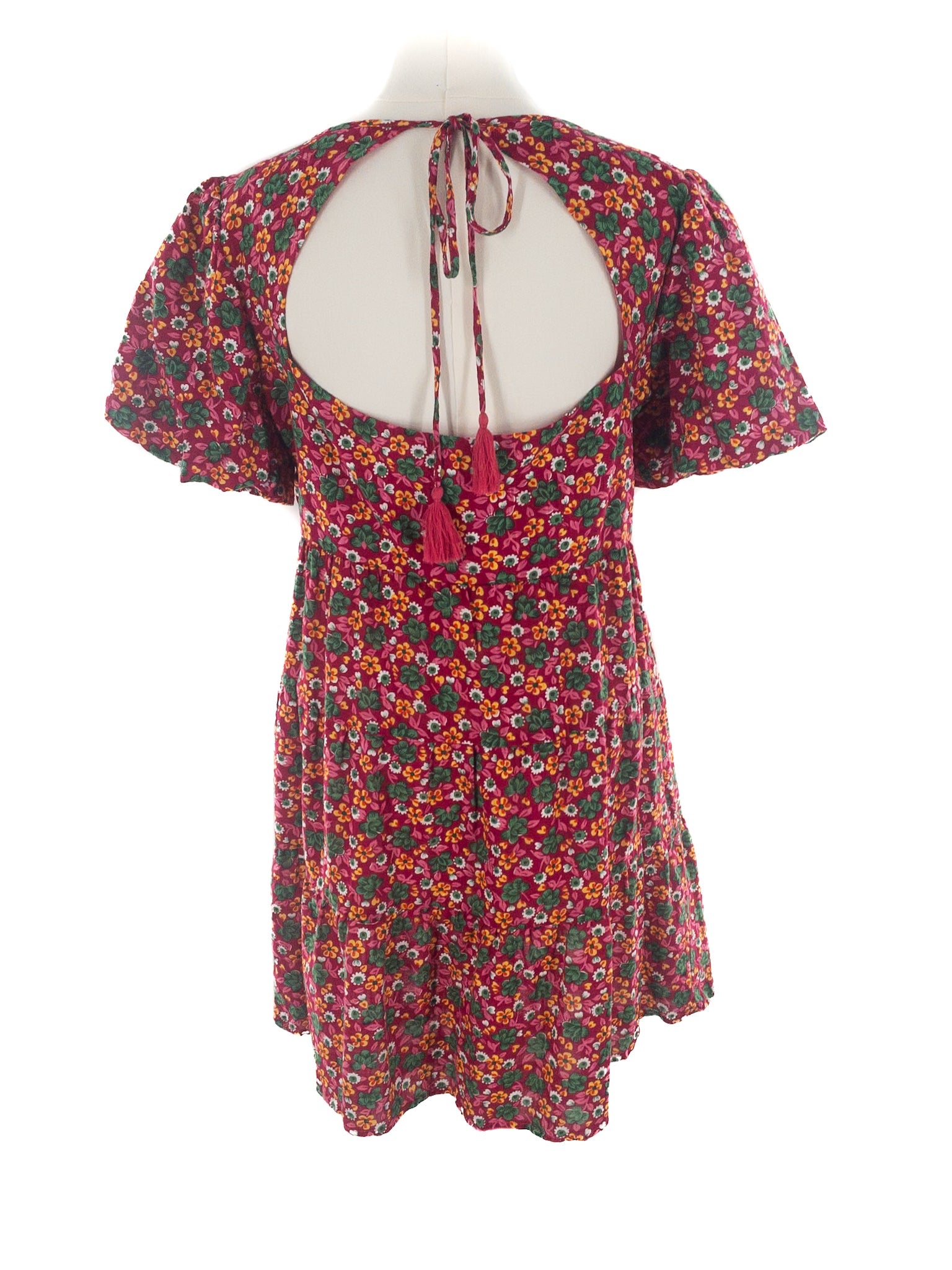 Betsey Johnson Fuschia Green Floral Cotton Blend Puff Sleeve Size XL Dress