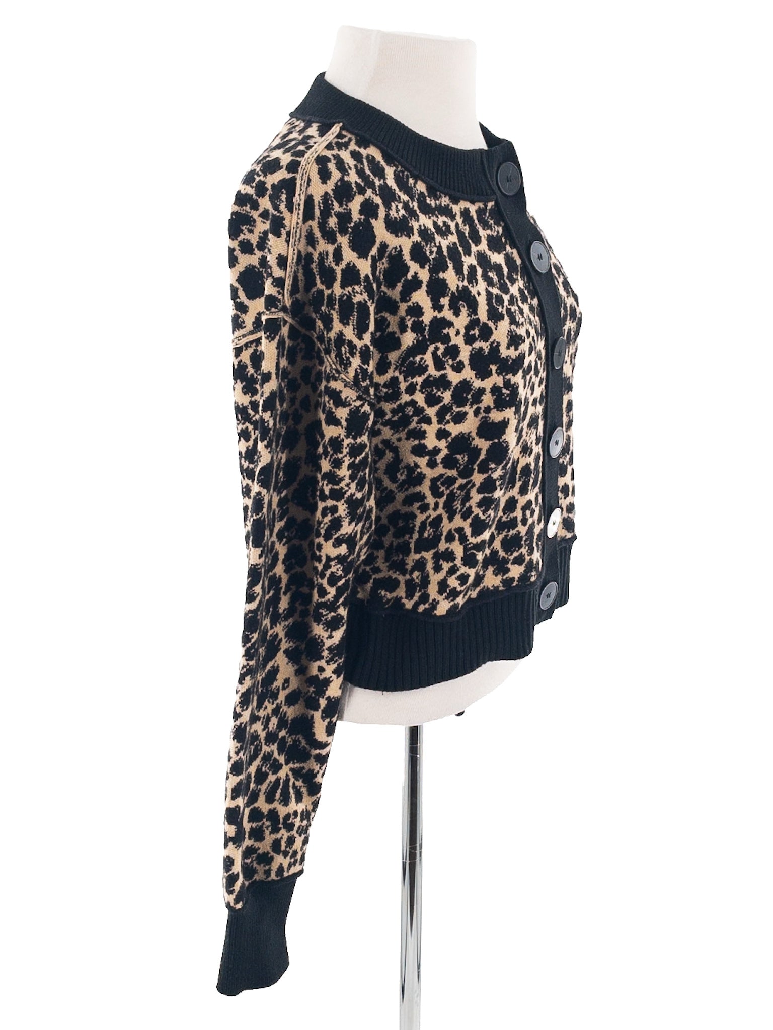 Maeve Black Tan Animal Print Viscose Blend Size S Cardigan