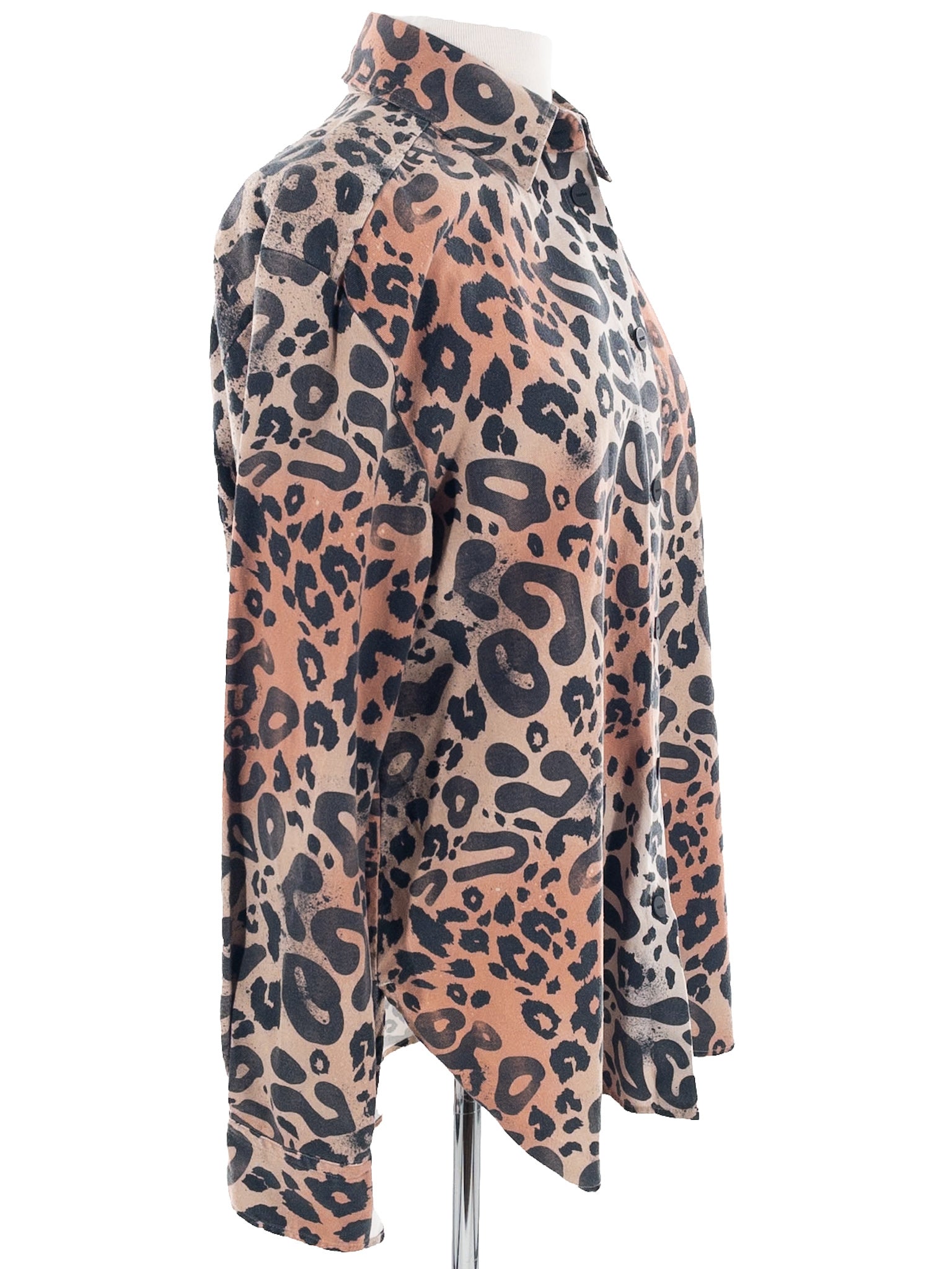 Hugo Black Tan Cheetah Print Cotton Blend Long Sleeve Size 4 Blouse
