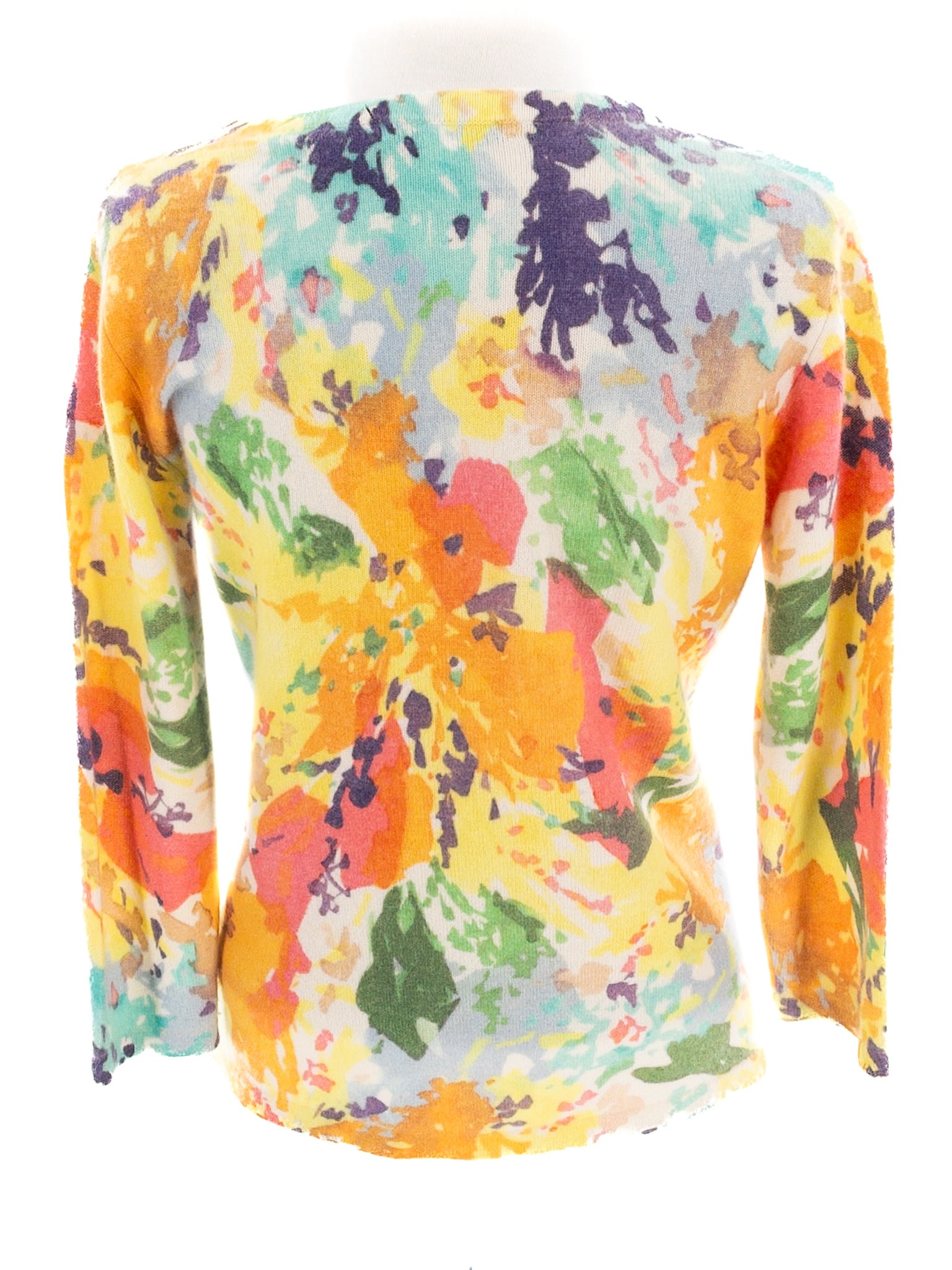 Saffron Yellow Multi Floral Cashmere Size S Cardigan