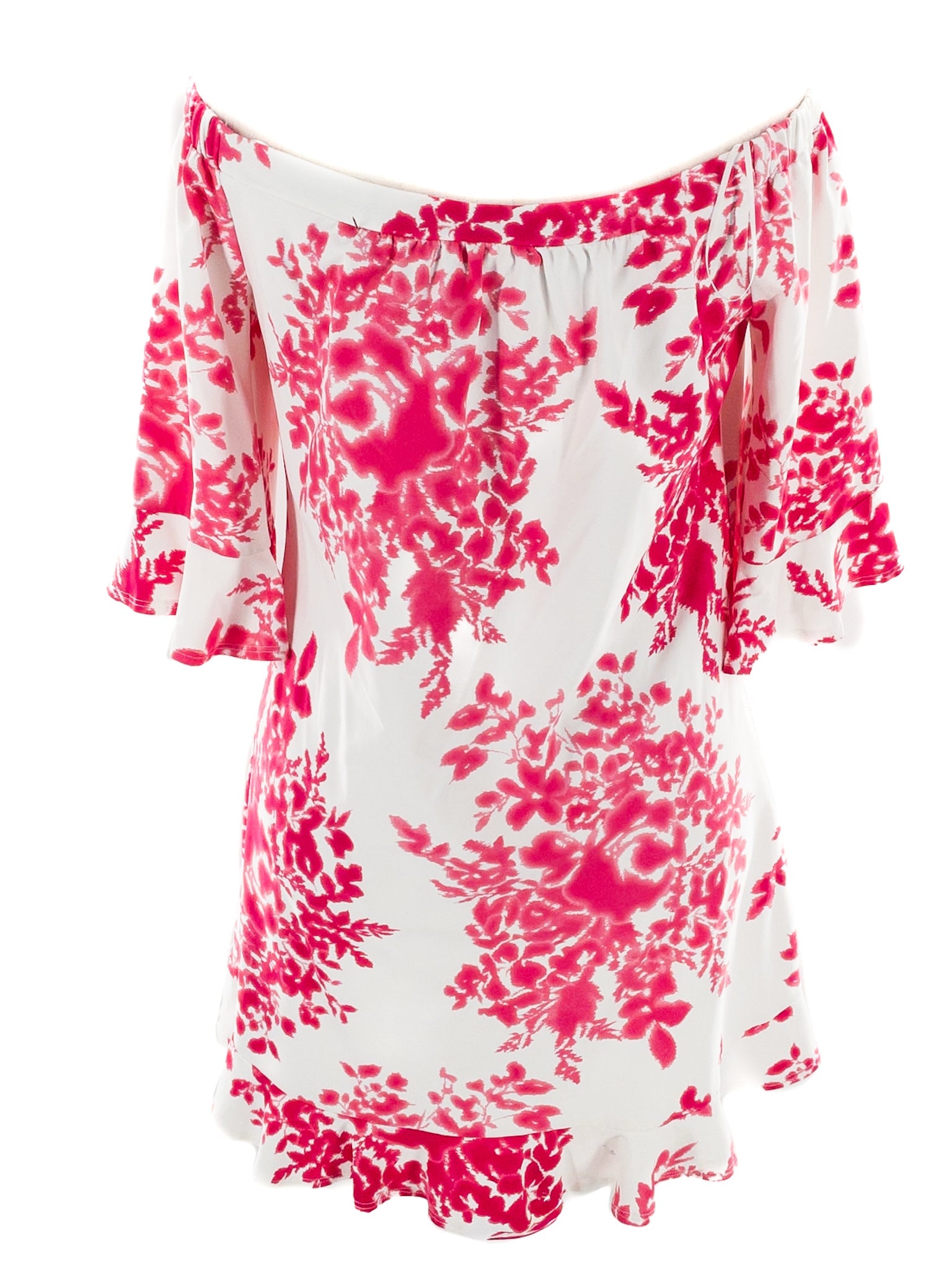 Jude Connally White Fuschia Floral Nylon Blend 3/4 Sleeve Size M Dress