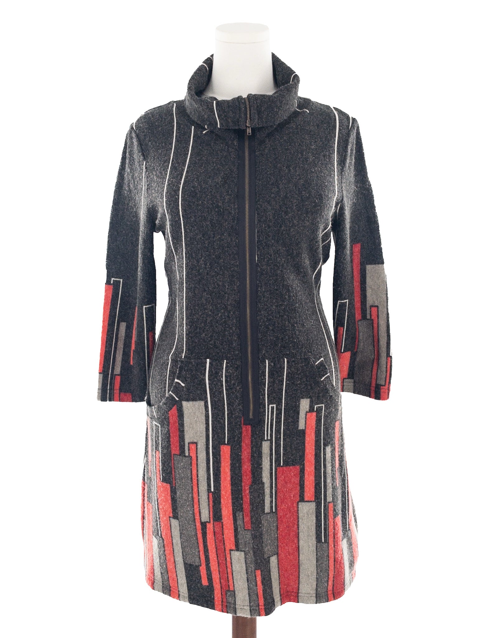 Papillon Charcoal Zip Acrylic Blend Long Sleeve Size L Dress