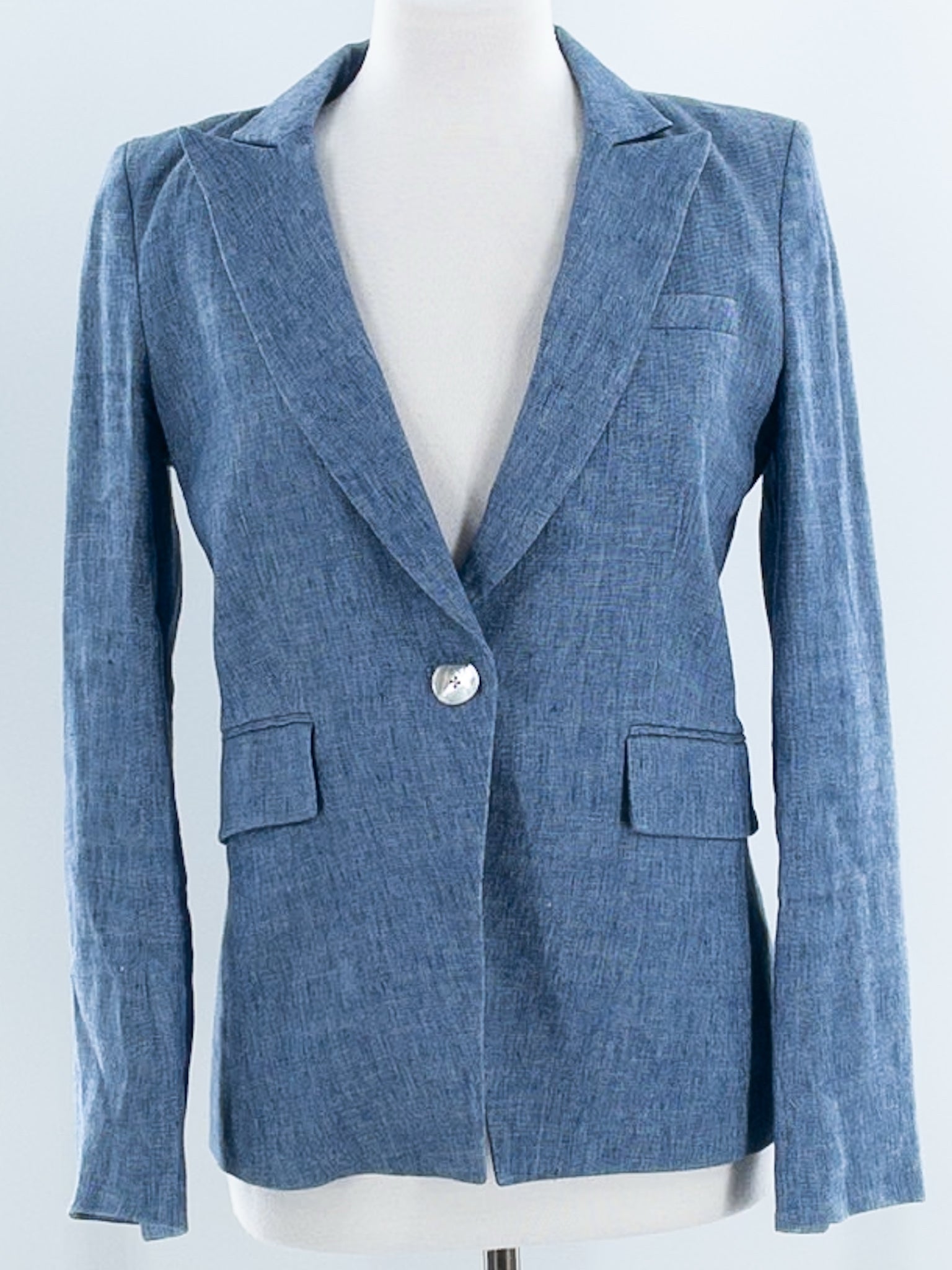 Veronica Beard Blue Silver Metallic Linen Blend Size 4 Blazer