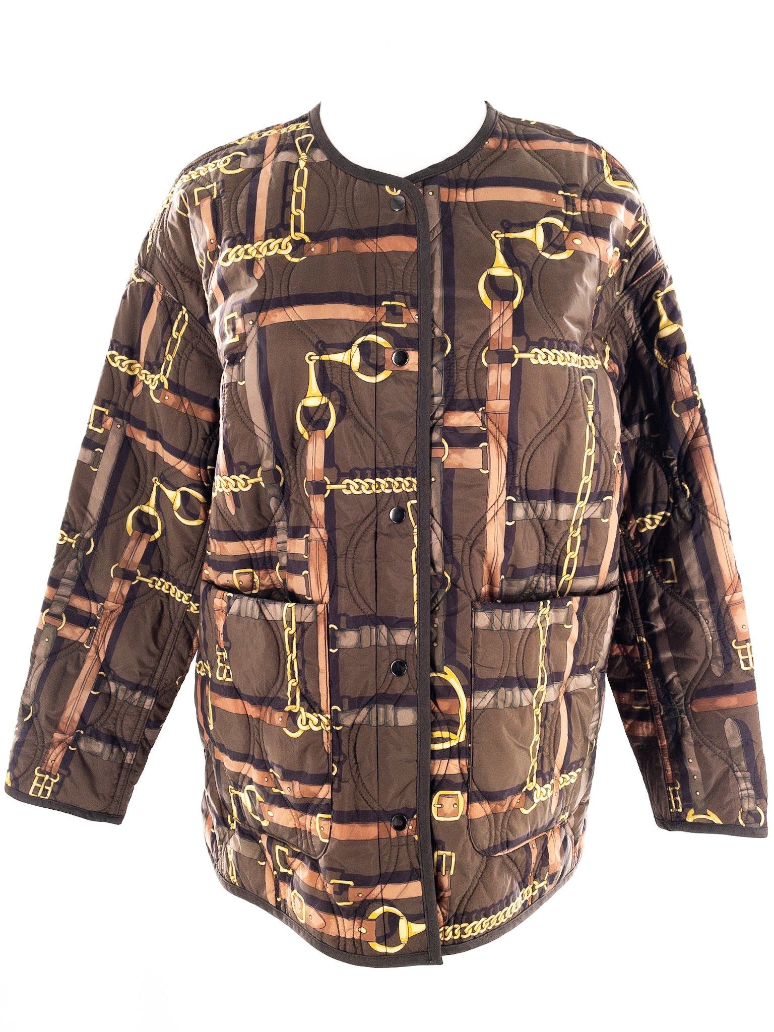 J McLaughlin Brown Gold Print Quilted Size S Jacket