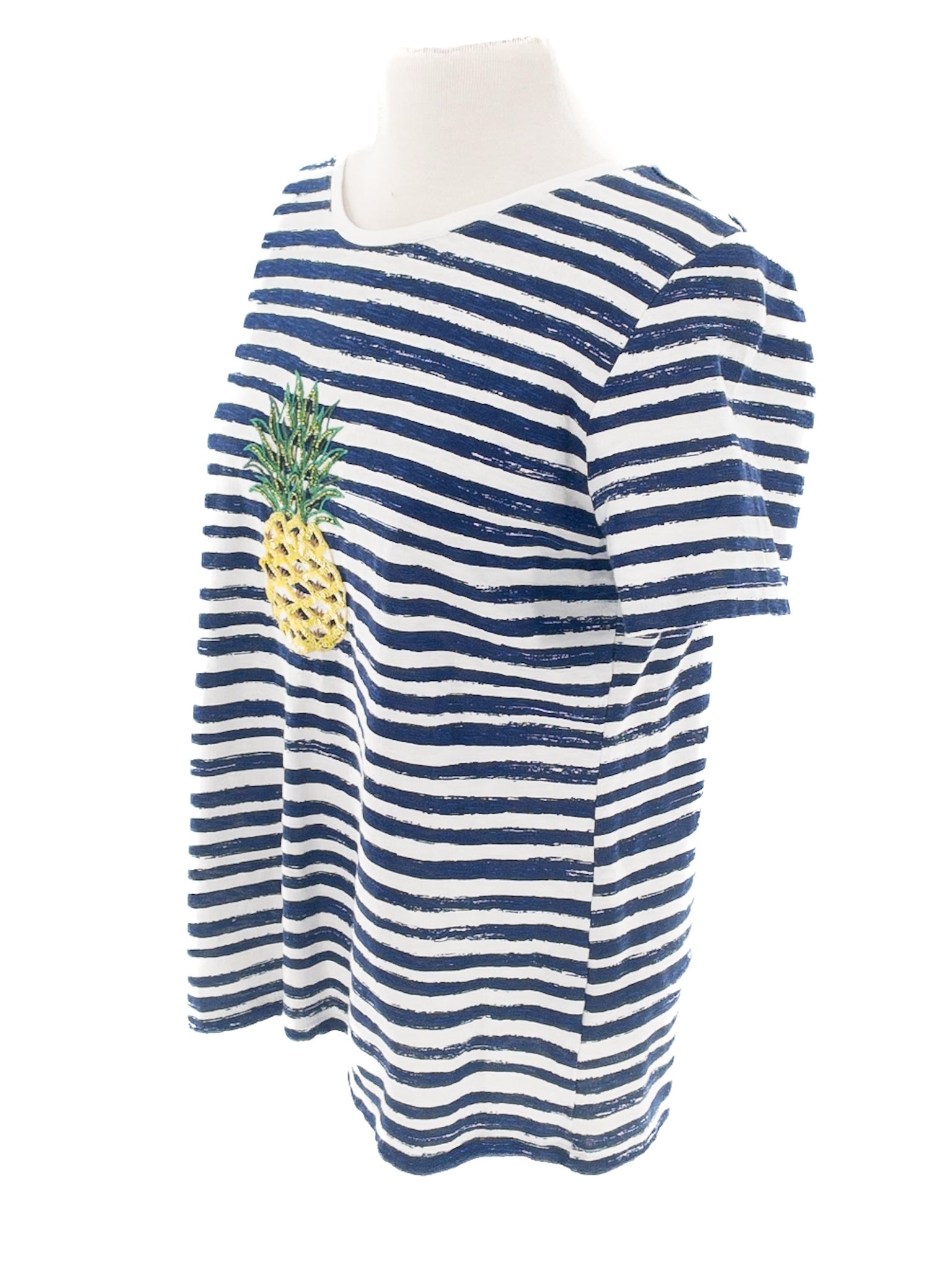Talbots Navy Ivory Stripe Cotton Blend Short Sleeve Size MP T Shirt