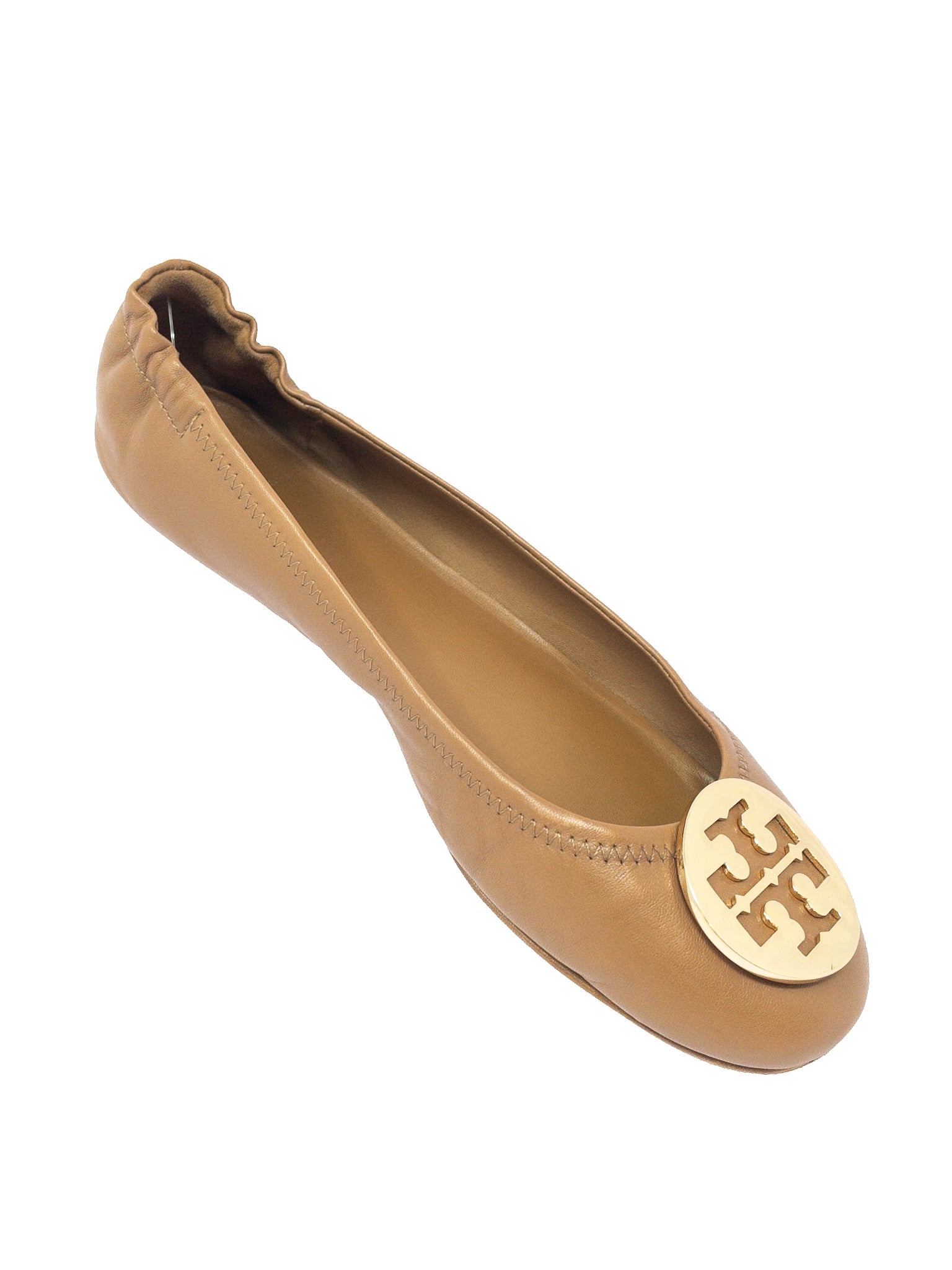 Tory Burch Caramel Logo Leather 9.5 Flats