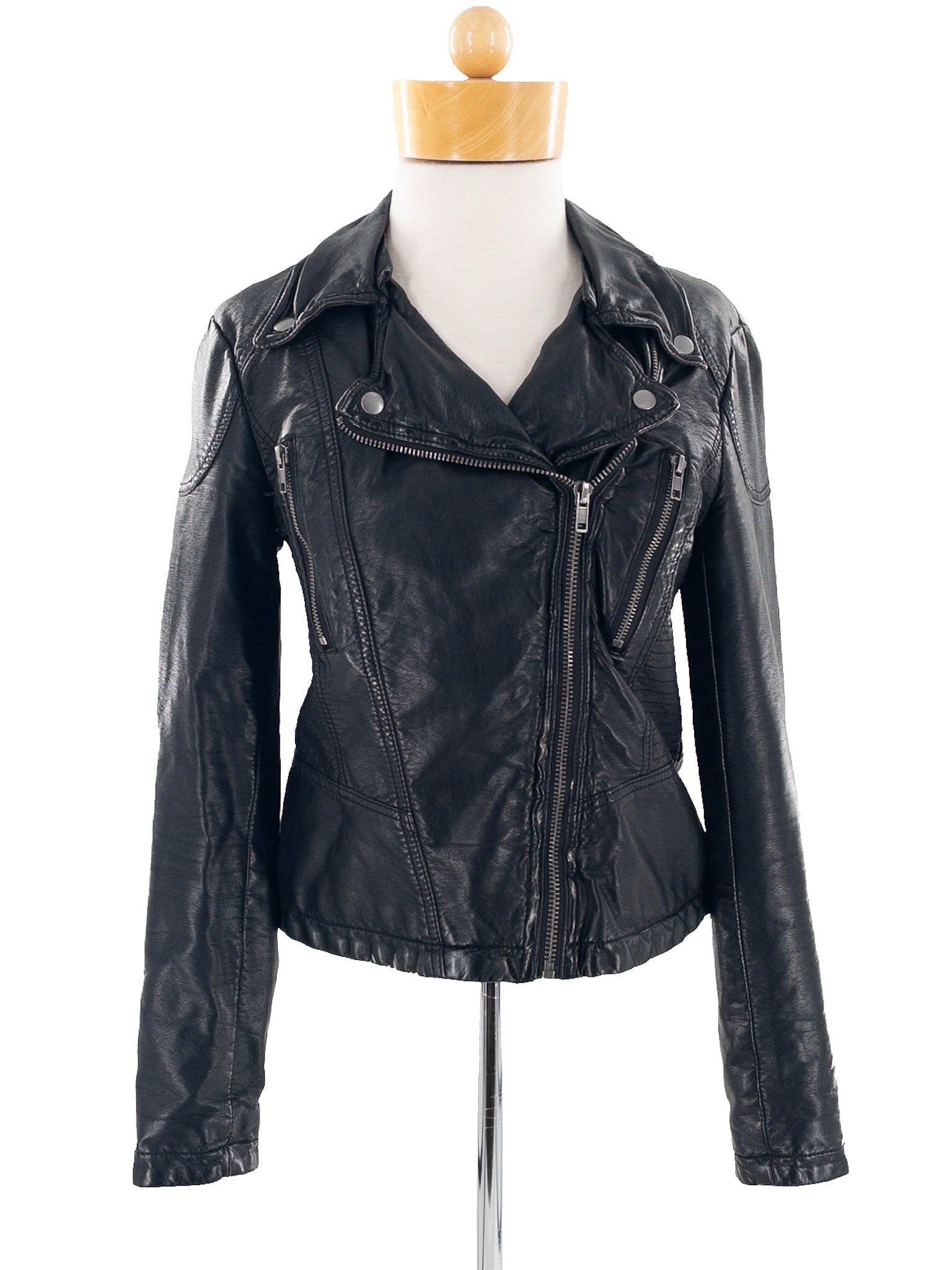 Free People Black Aqua Moto Polyurethane Size 6 Jacket