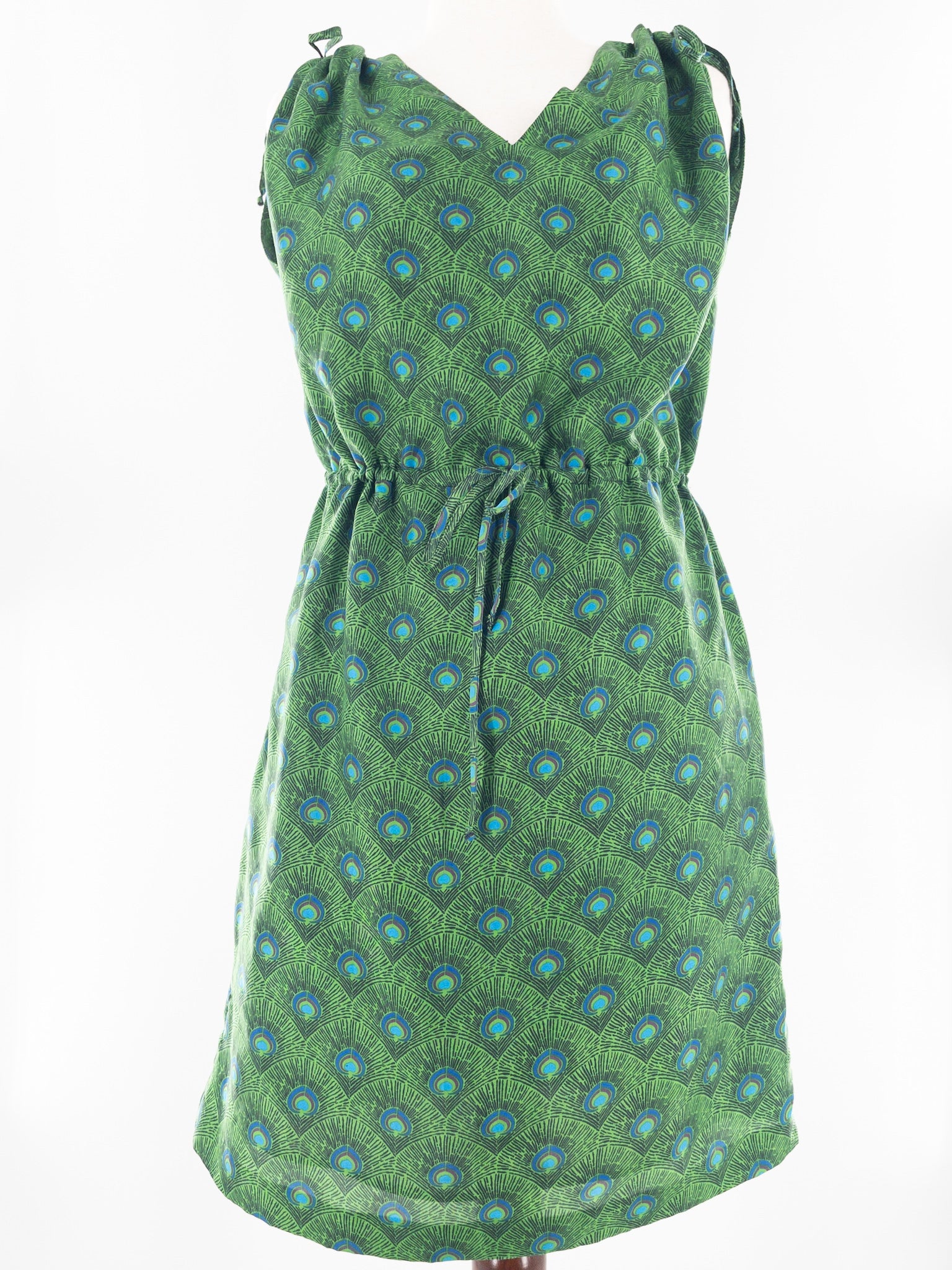 Tory Burch Green Teal Print Silk Cap Sleeve Size 6 Dress