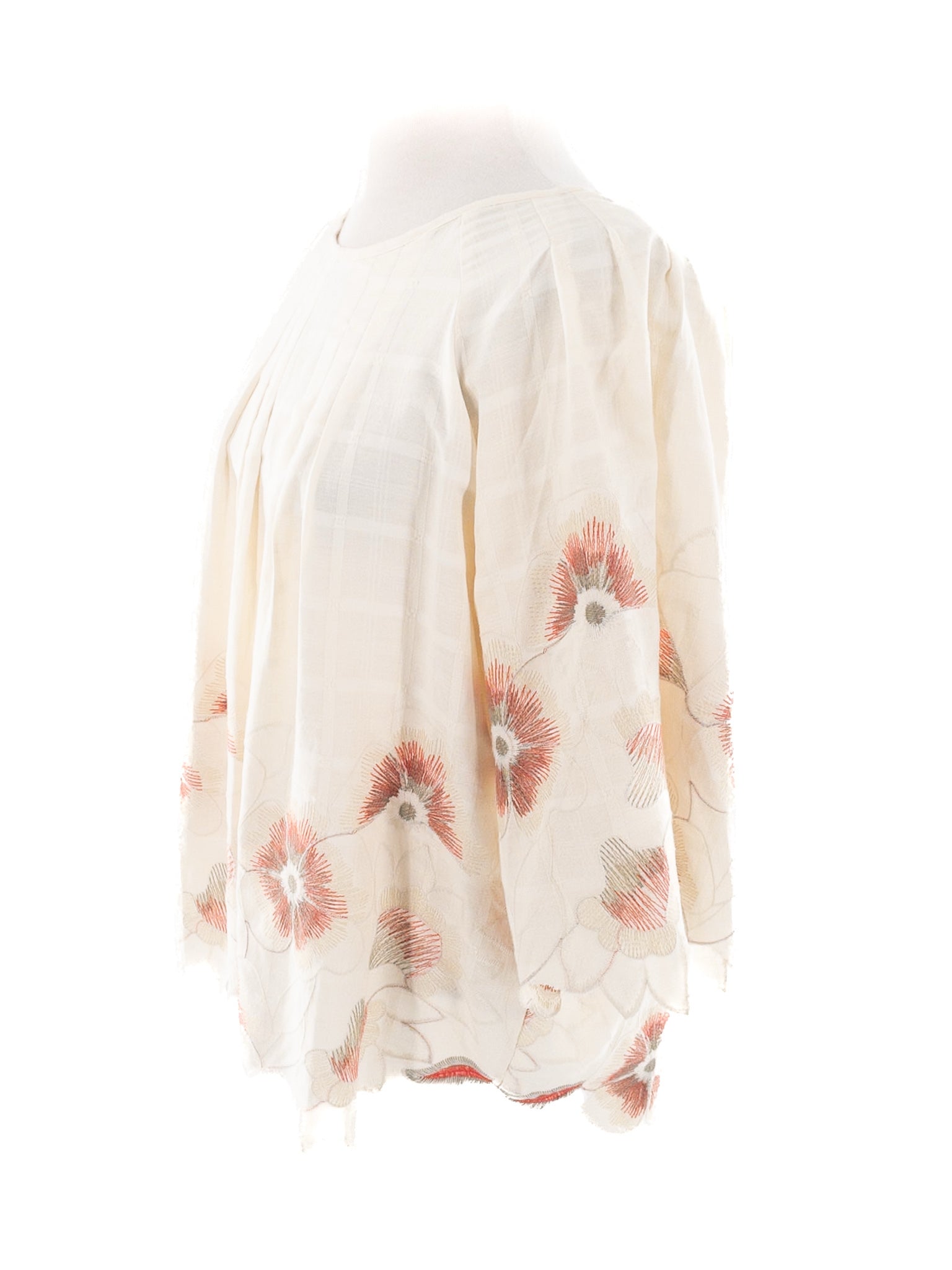 See and Be Seen Ivory Orange Embroidered Cotton Scoop Neck Size S Blouse