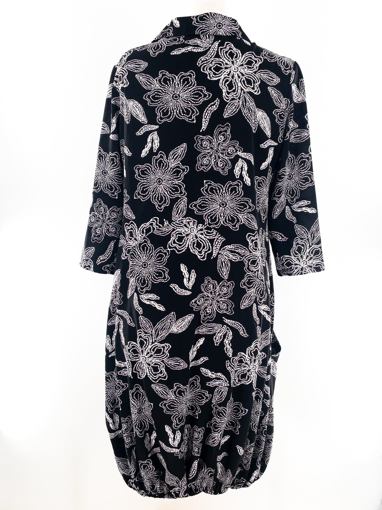 Shana Black White Dots Polyester Long Sleeve Size M Dress