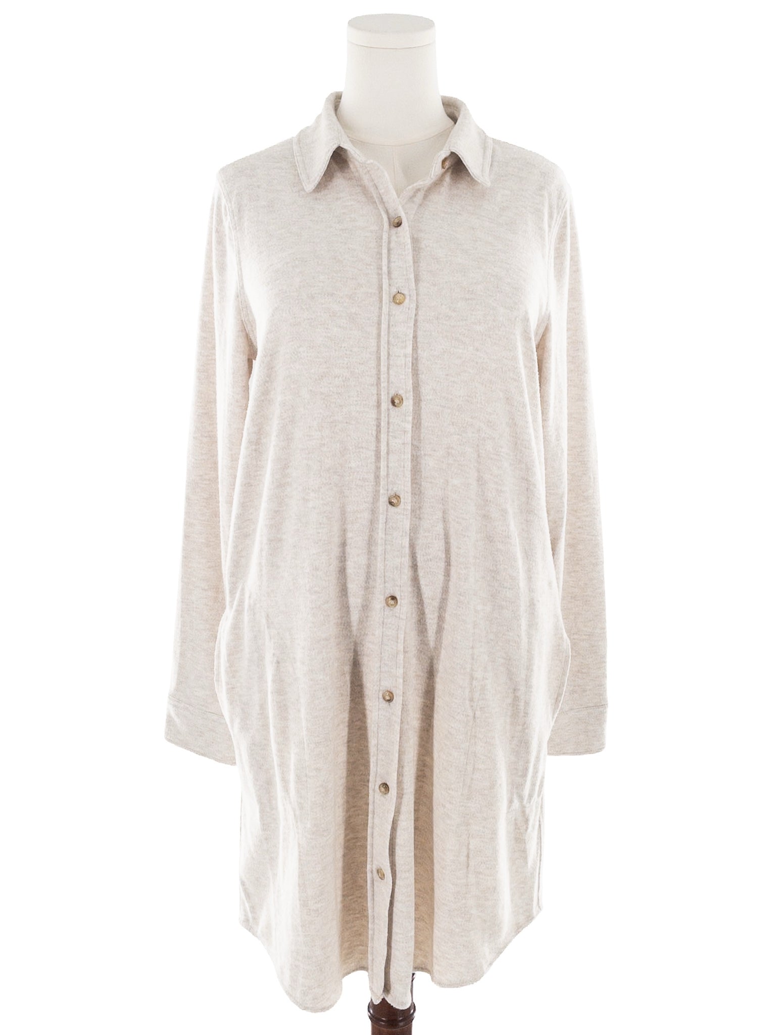 Faherty Oatmeal Heather Polyester Blend Long Sleeve Size L Dress