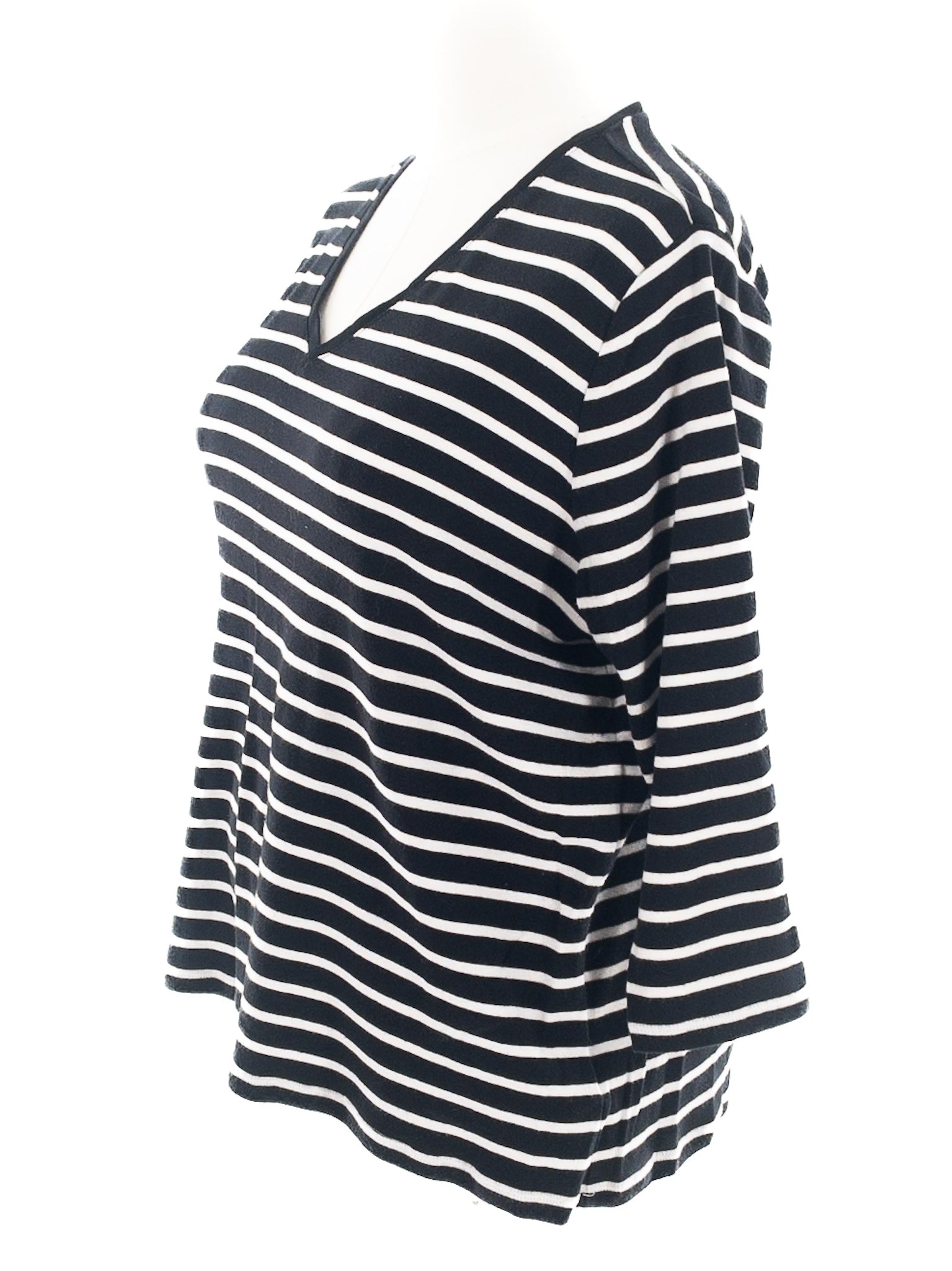 Chaps Black White Stripe Cotton Blend 3/4 Sleeve Size 1X T Shirt