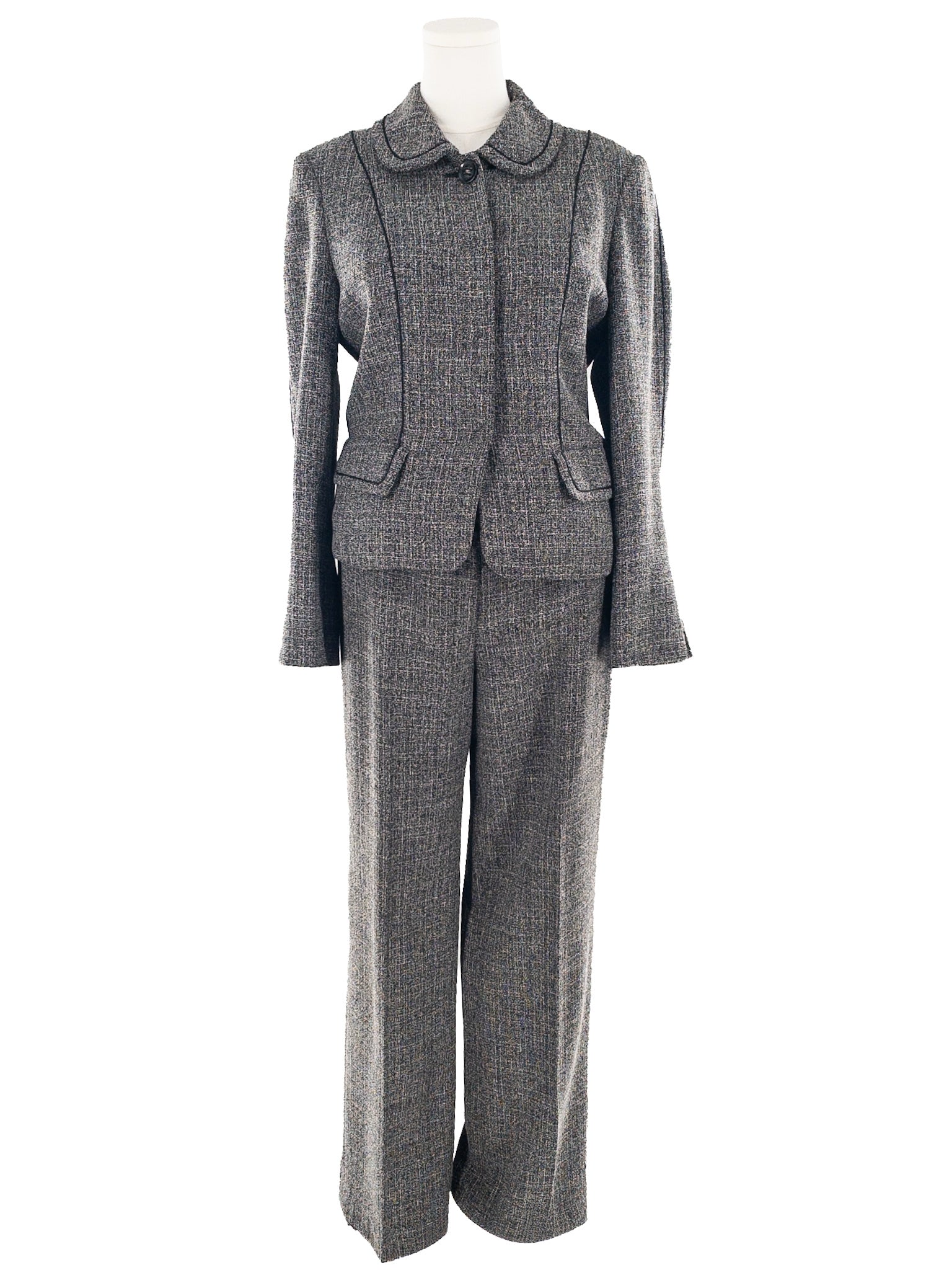 Anne Klein Black Cream Heather Polyester Blend Straight Size 12 Pants Suit