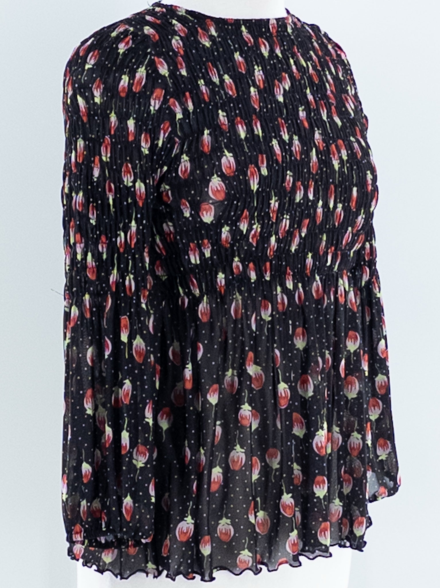 Anna Sui Black Red Floral Polyester Long Sleeve Size M Blouse