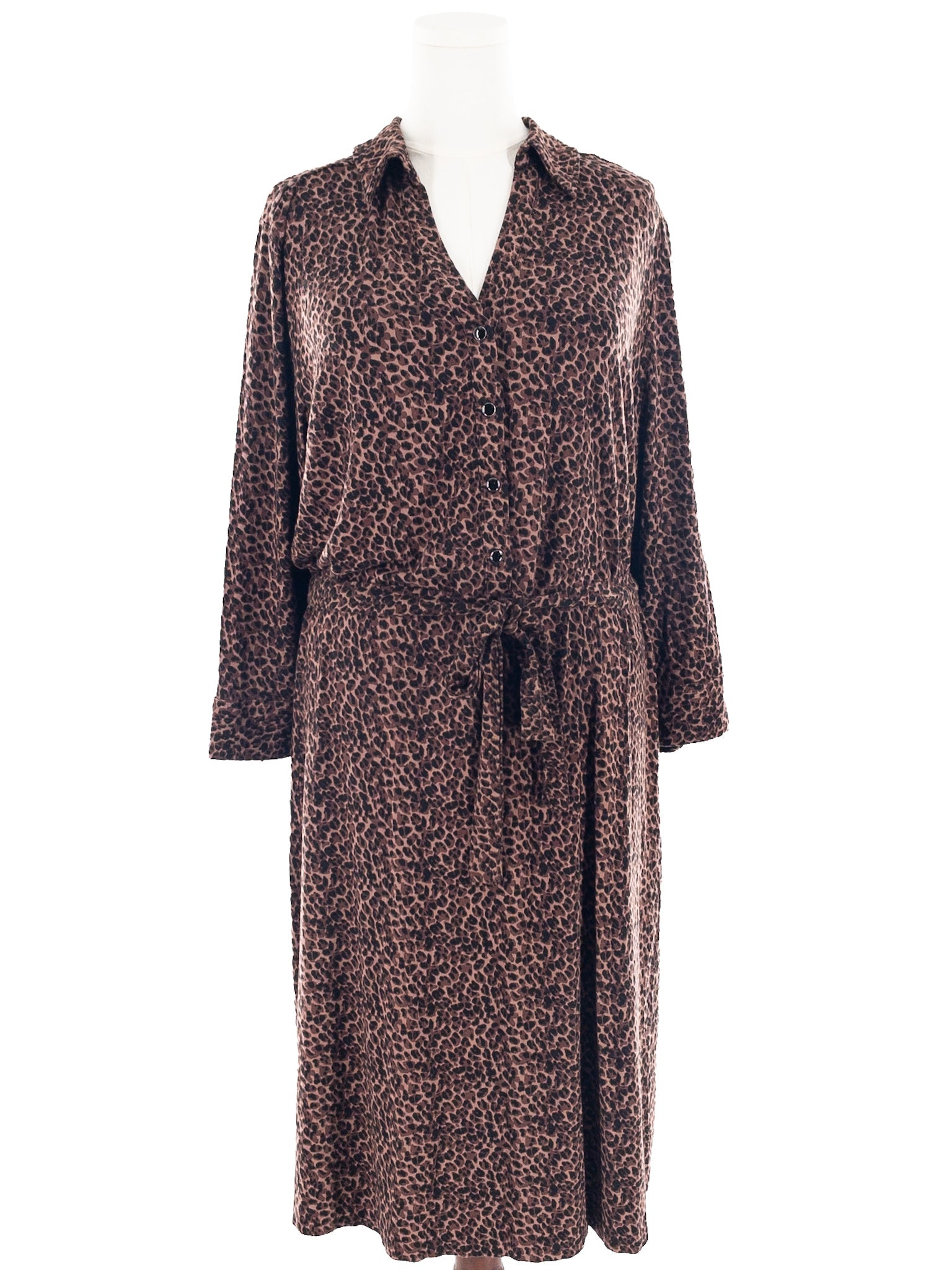 Talbots Brown Black Animal Print Rayon Blend Long Sleeve Size 2X Dress