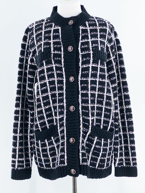 トップス RANDY Tweed Cardigan Ann Taylor Black White Tweed Acrylic Blend Size XL Cardigan