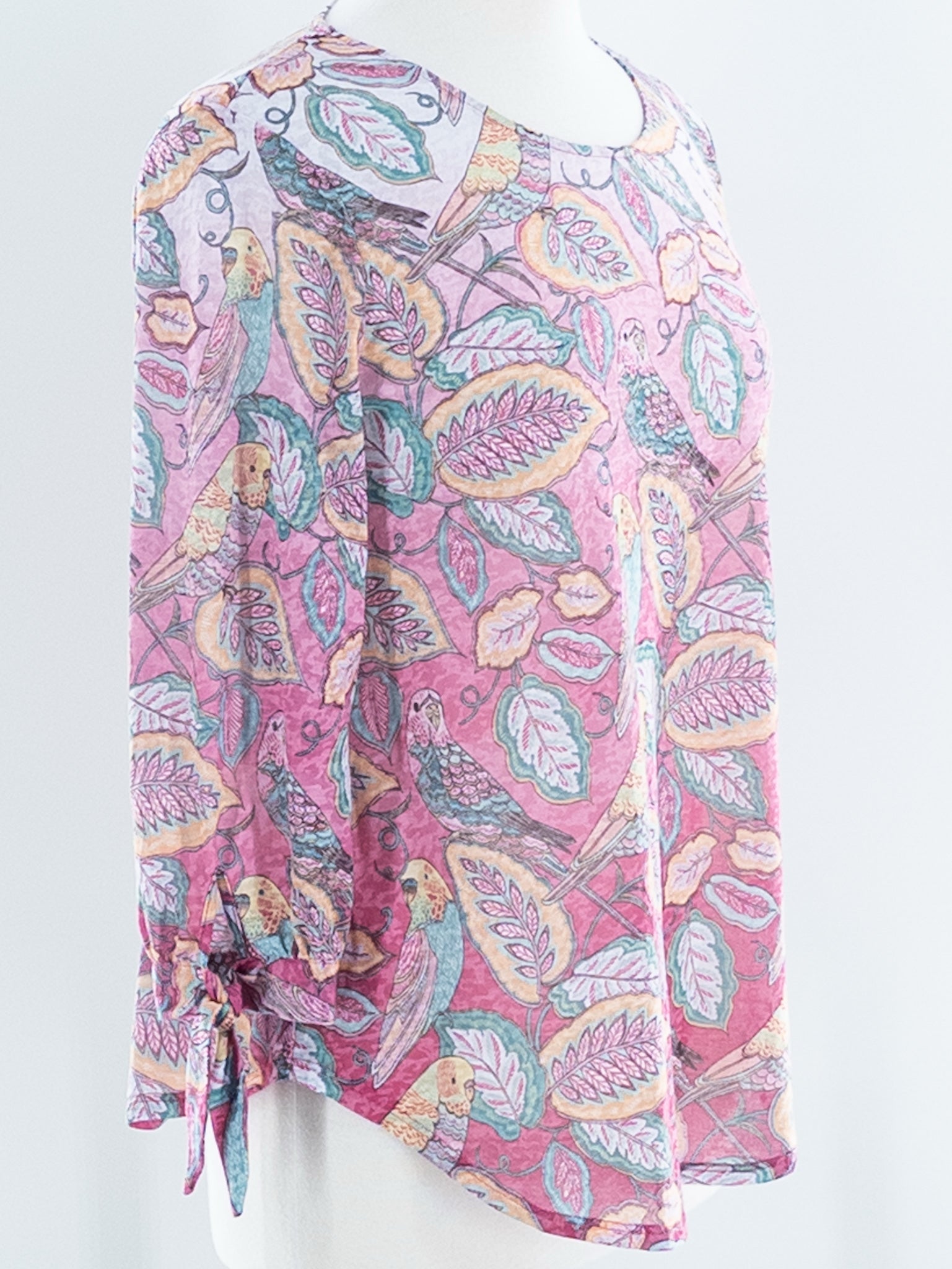 Ruby Rd Multi-Color Birds Polyester Blend 3/4 Sleeve Size S T Shirt