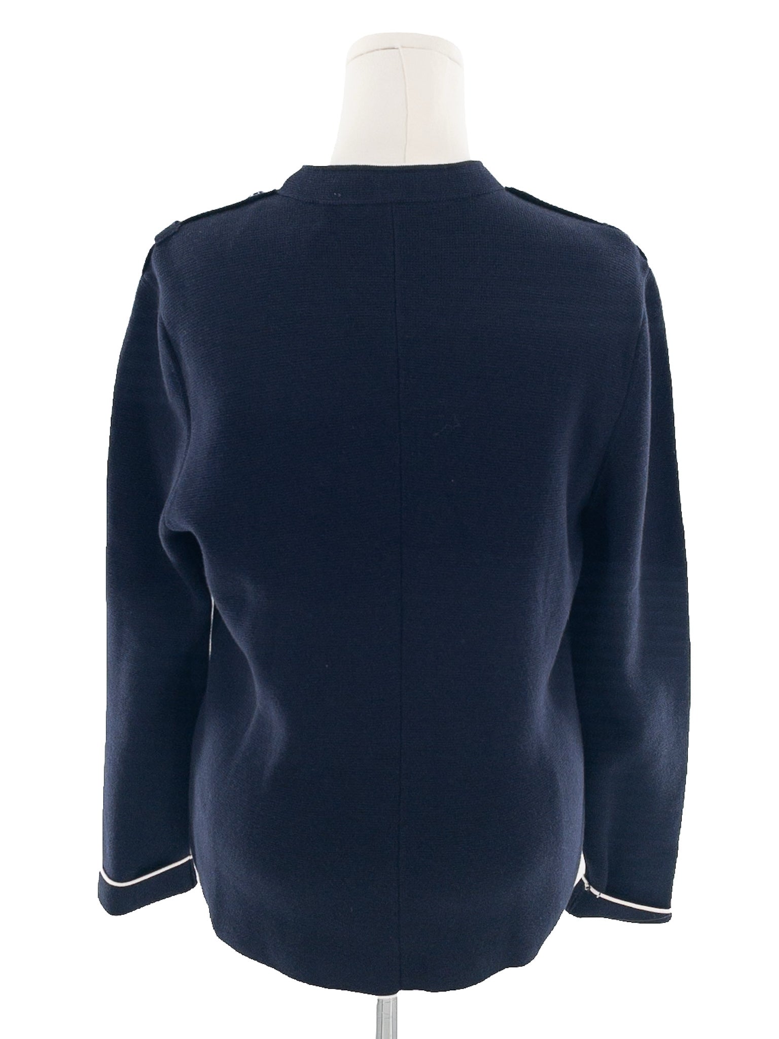 Talbots Navy White Piping Cotton Blend Size L Cardigan