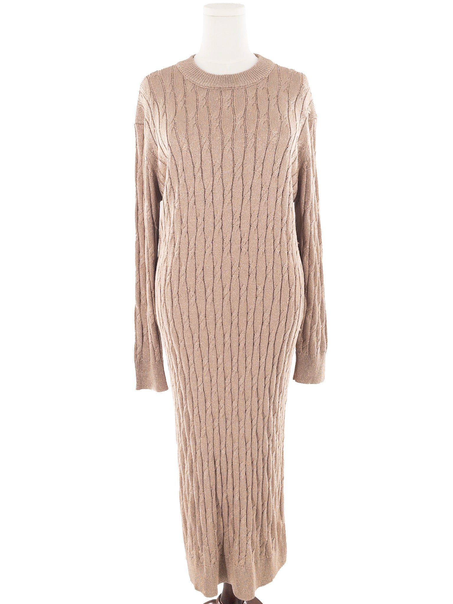Tuckernuck Gold Metallic Cable Viscose Blend Long Sleeve Size L Dress