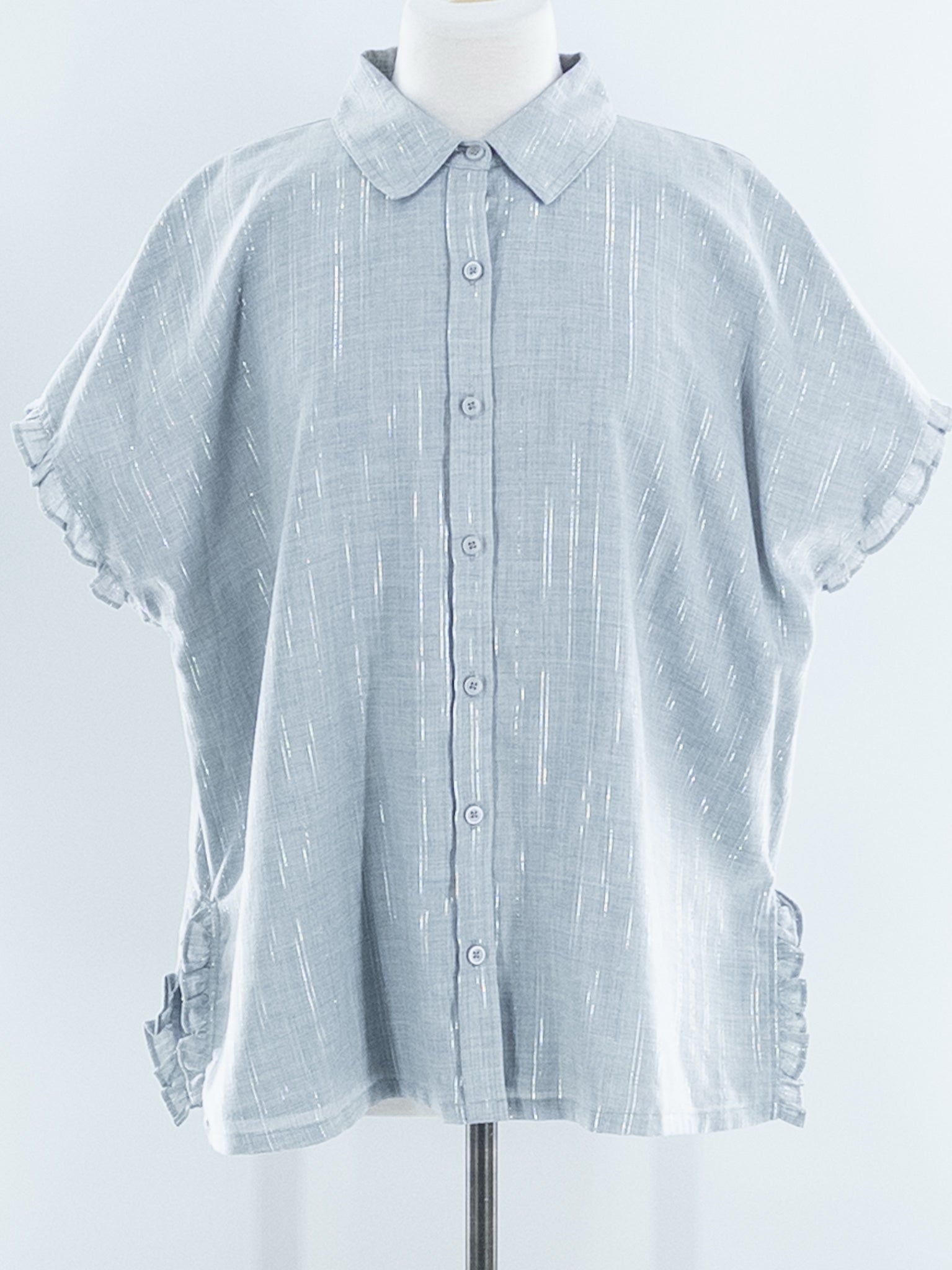 DKNY Gray Silver Metallic Polyester Blend Cap Sleeve Size XL Blouse