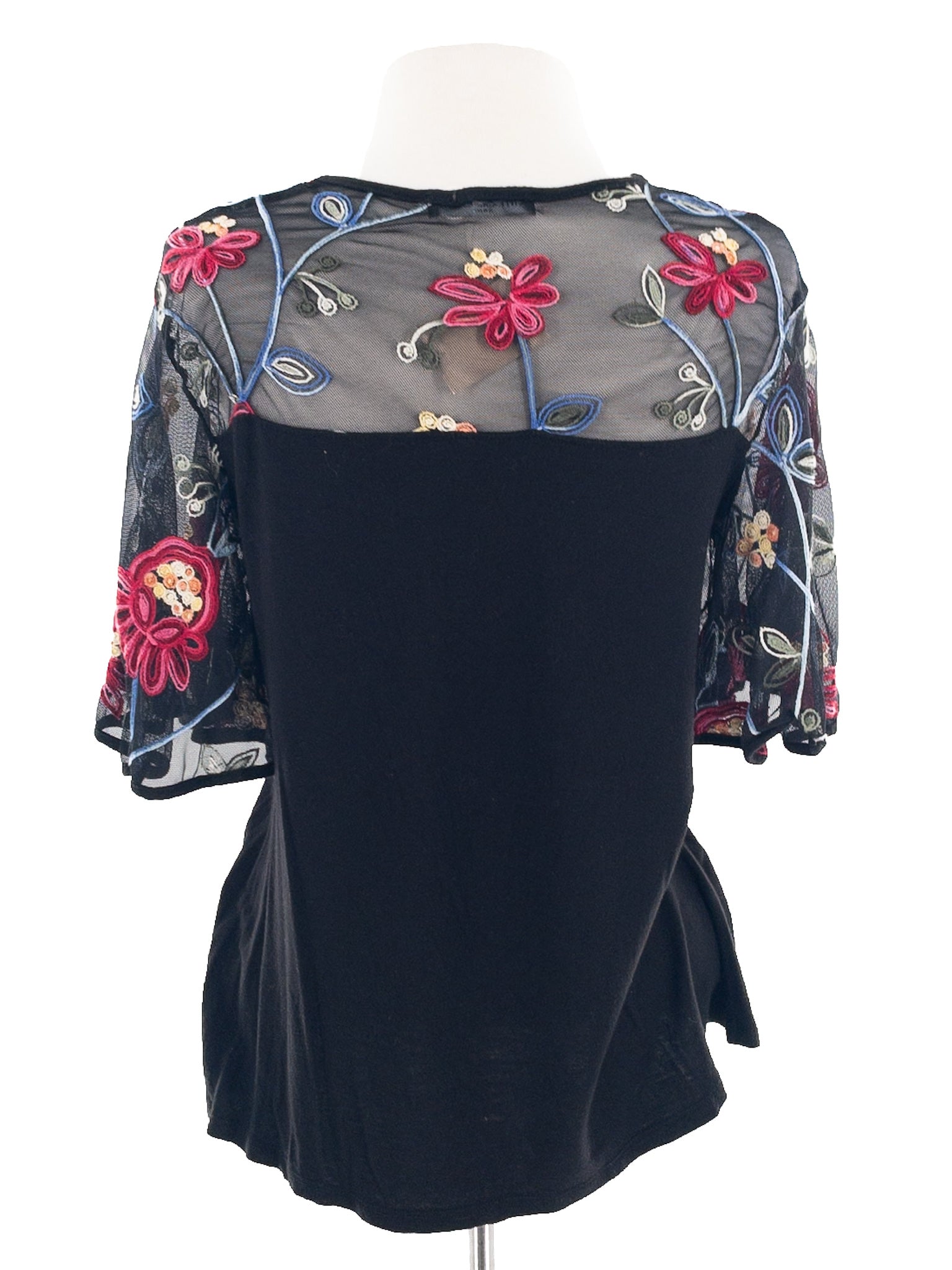 Kim & Cami Black Multi Embellished Short Sleeve Size S T Shirt